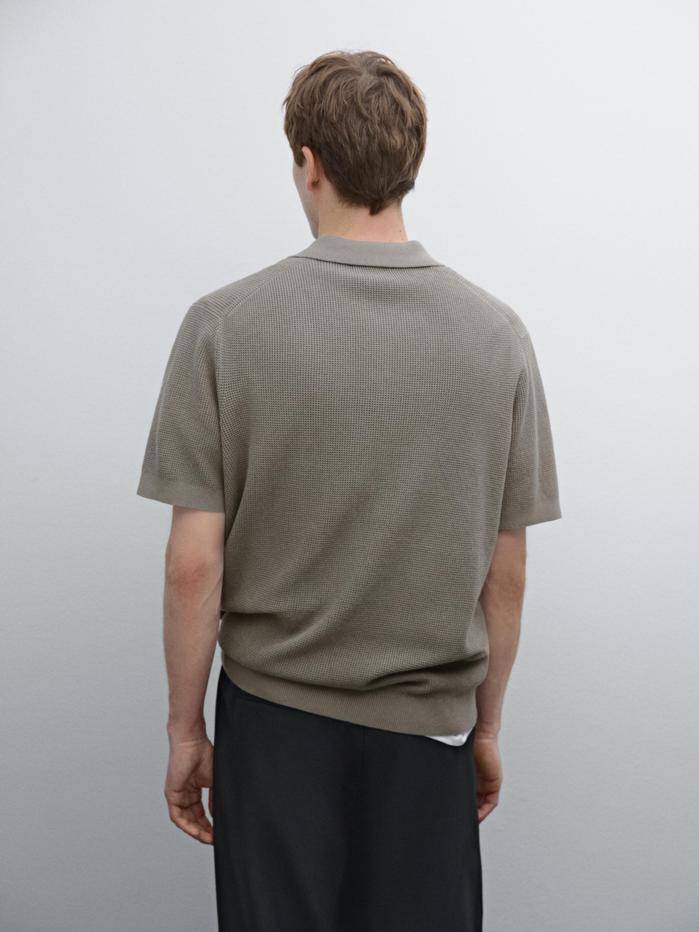Textured cotton knit polo shirt