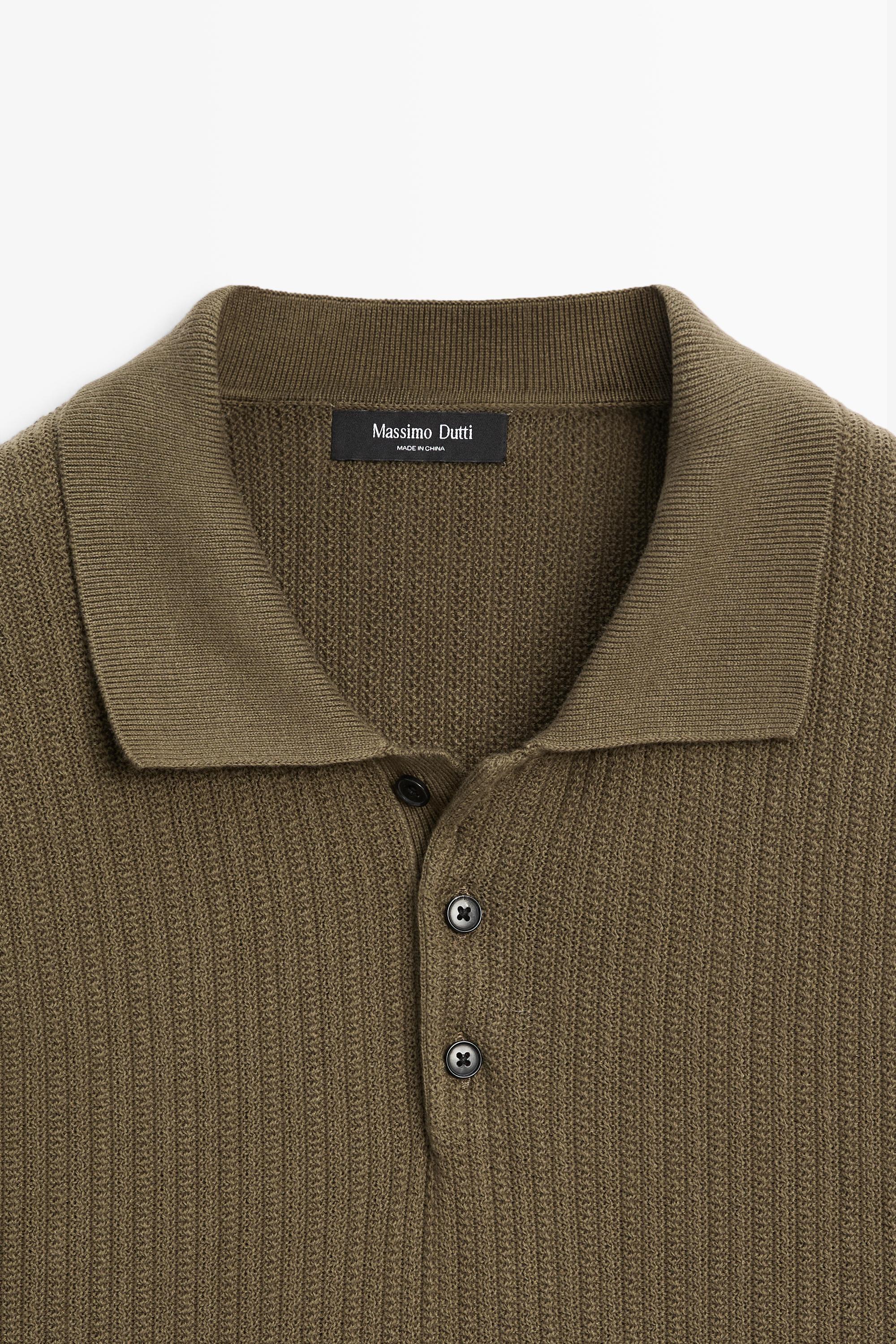 100% cotton textured knit polo sweater — KHAKI