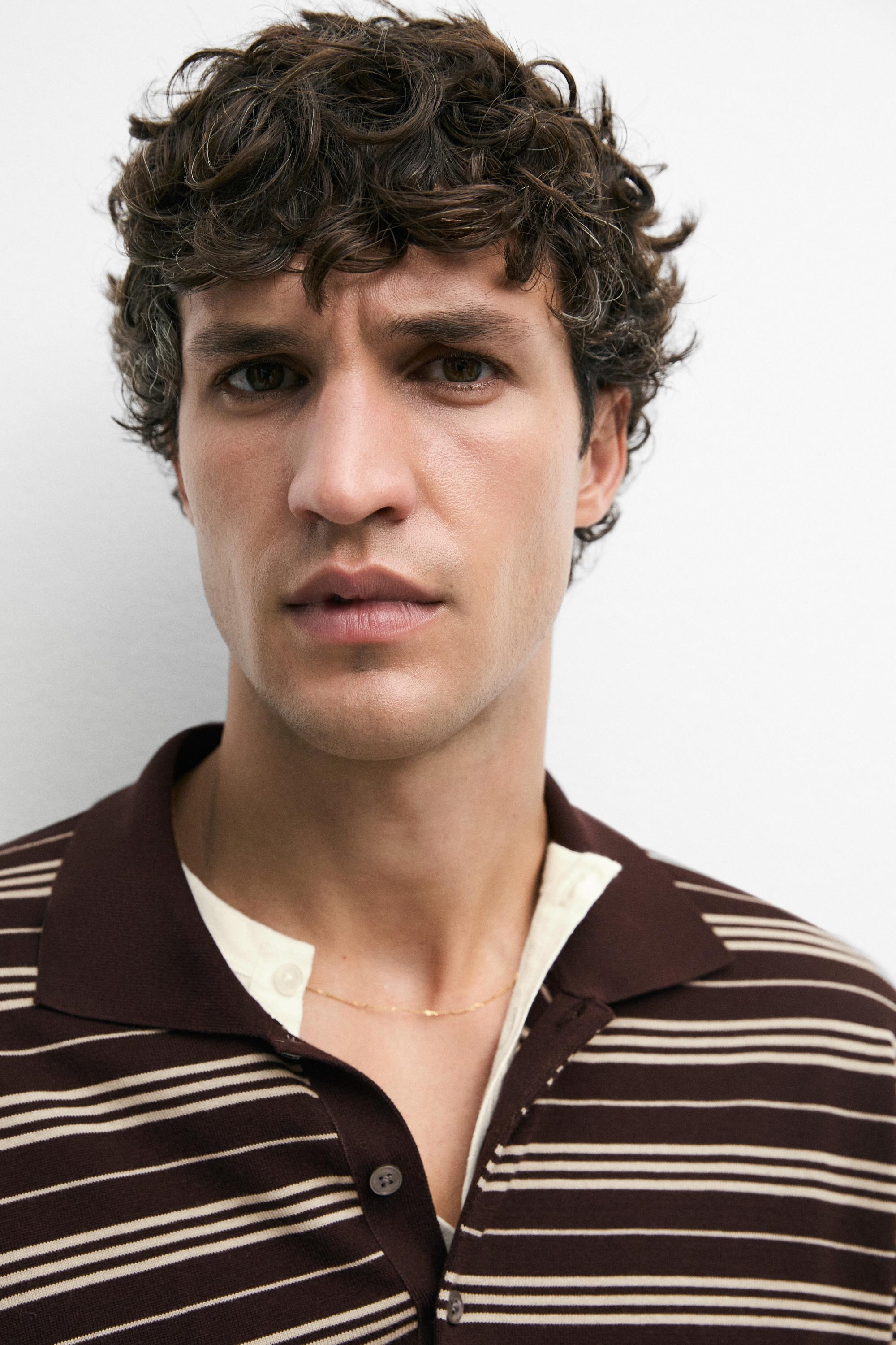 100% Cotton Striped Knit Polo Sweater — BURGUNDY