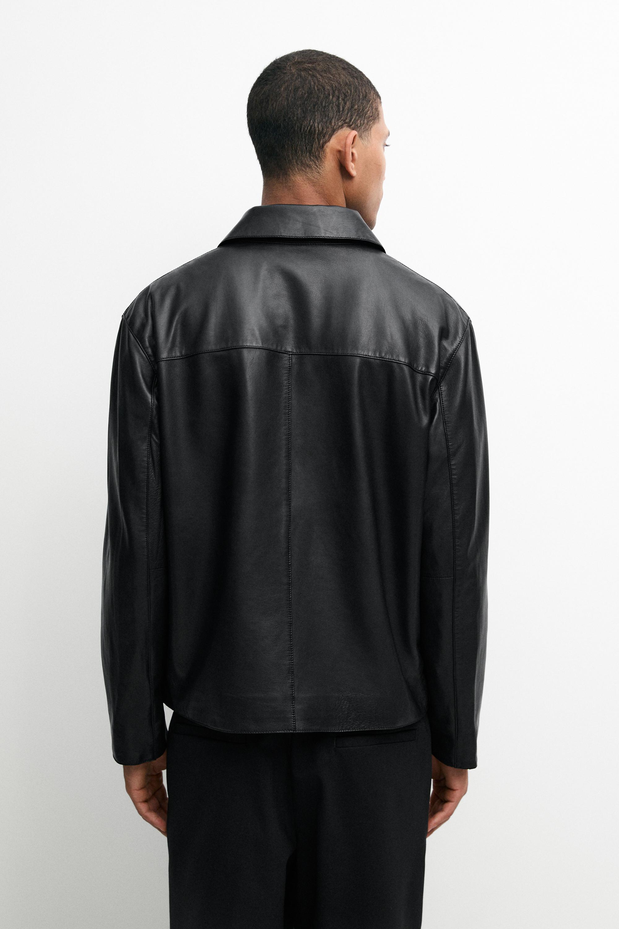 Nappa leather jacket with pocket detail — BLACK