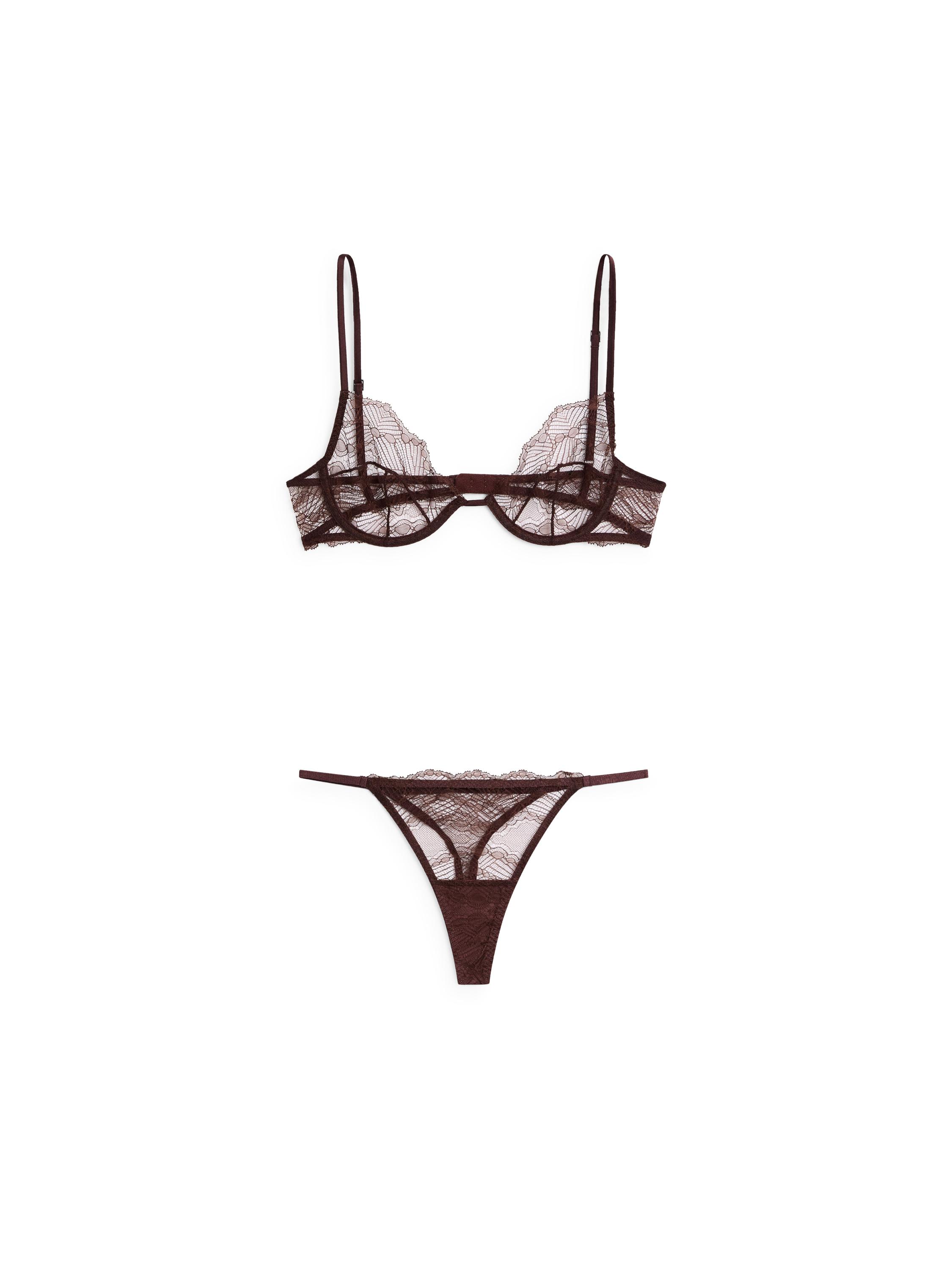 Scalloped lace bra with underwire — BROWN