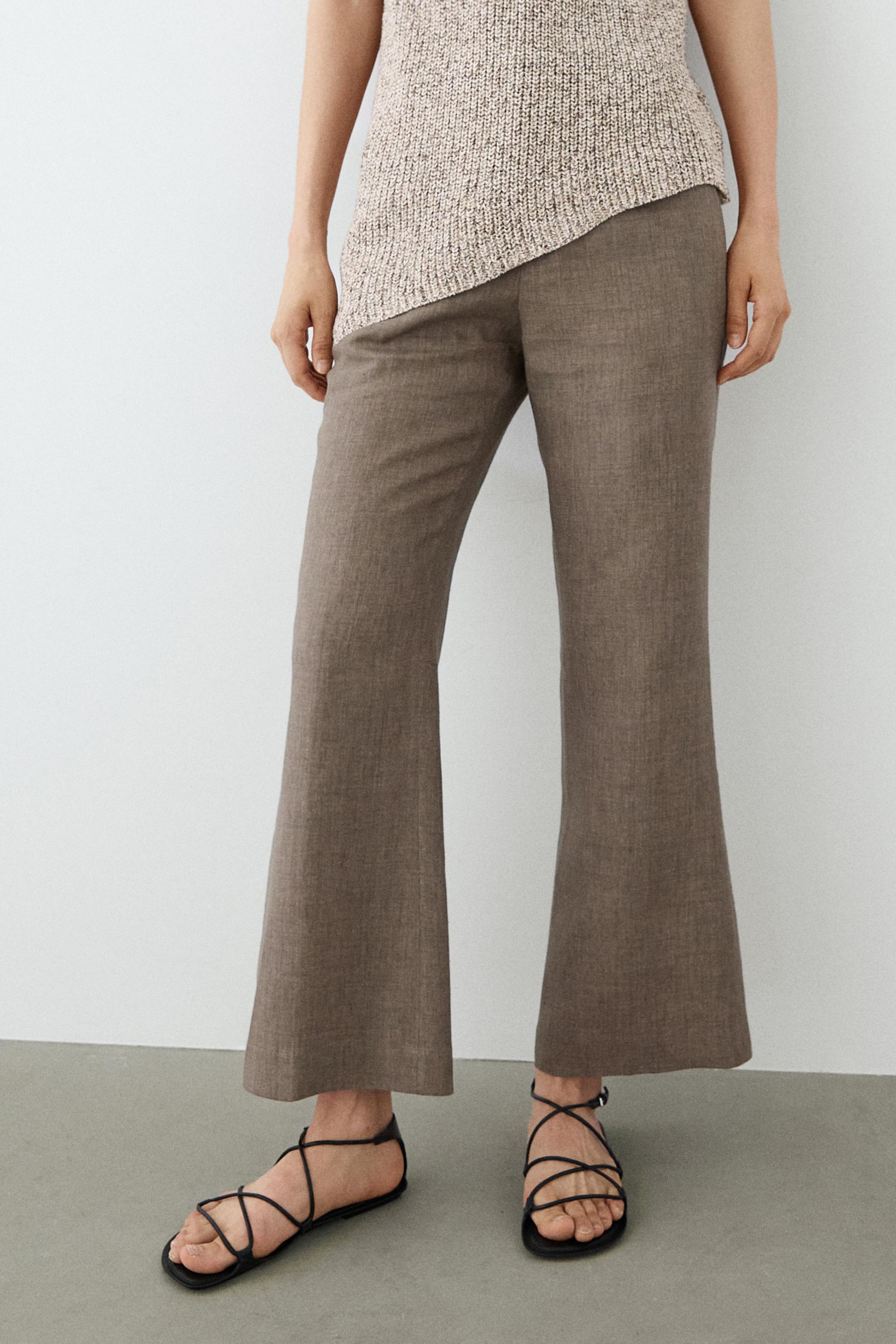 Kick flare cropped linen trousers — MOLE BROWN