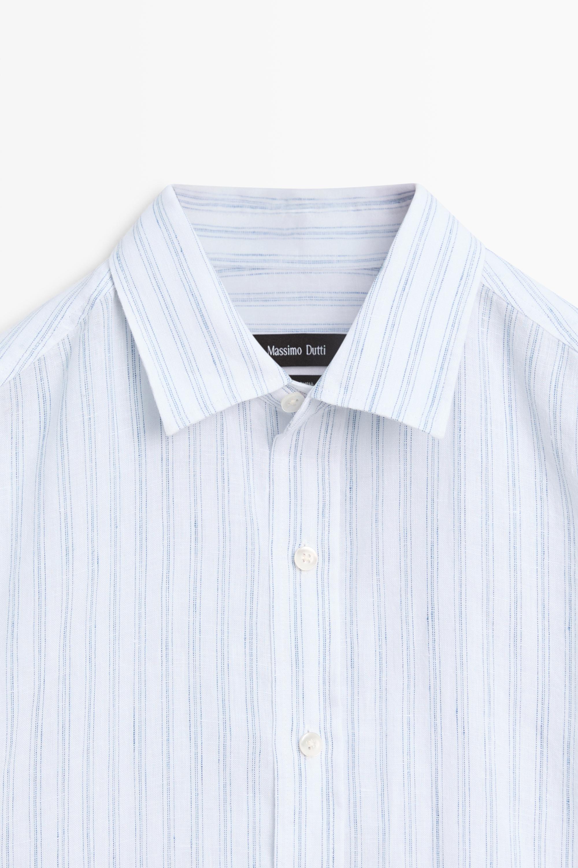 Extra-fine 100% linen striped shirt — Sky blue