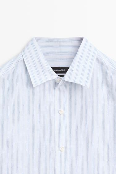 Extra-fine 100% linen striped shirt — Sky blue 9
