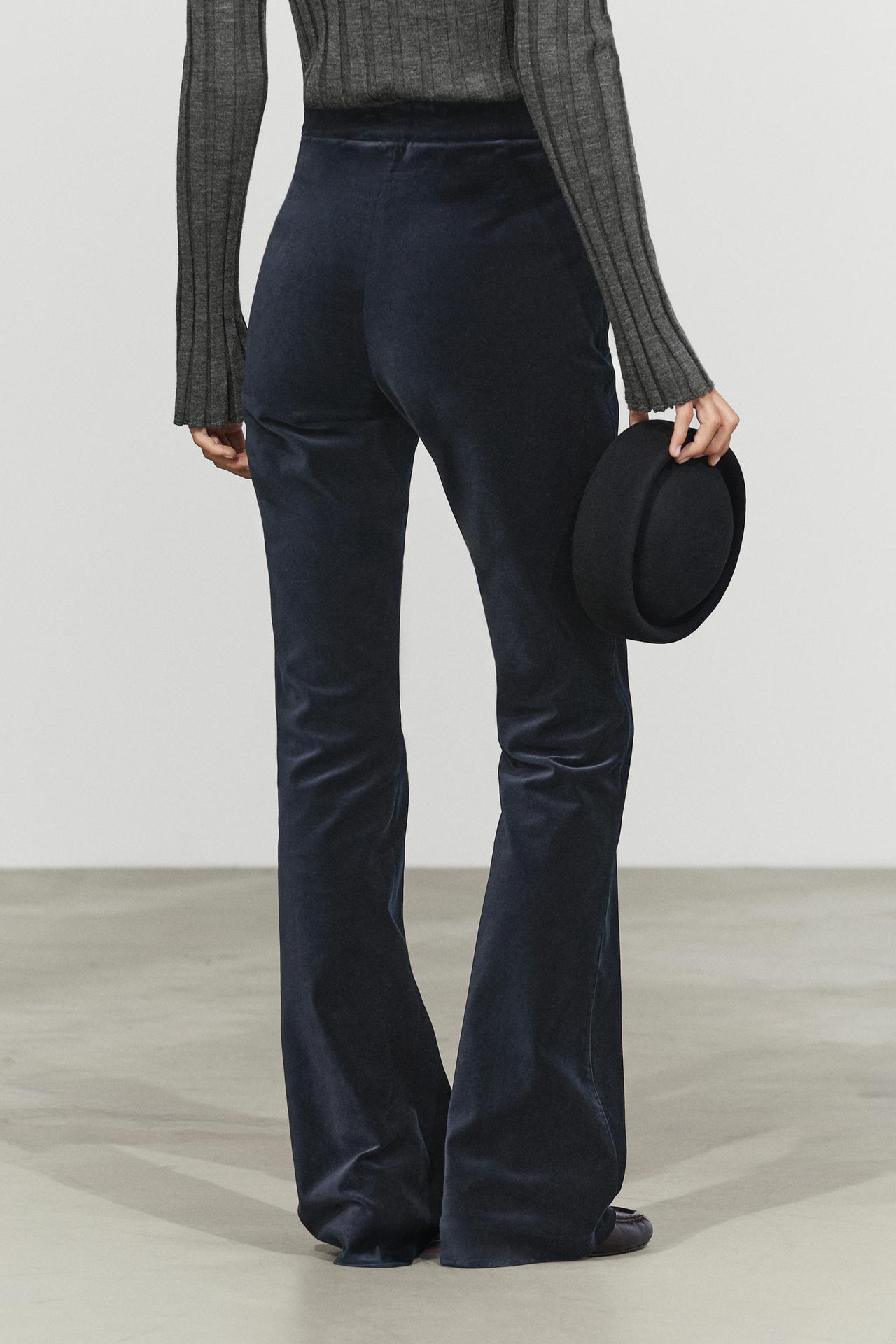 Velvet skinny flare fit pants — Dark Blue