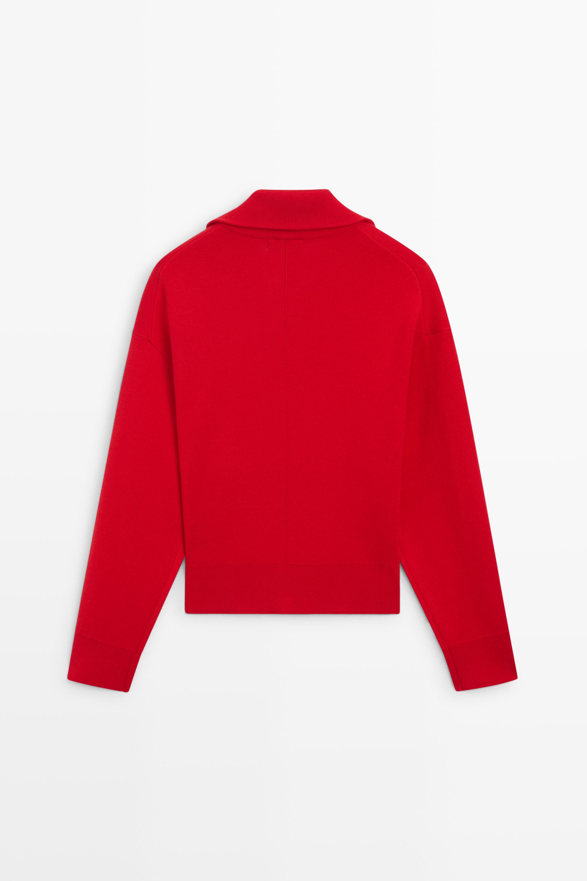 Cotton blend quarter-zip knit polo sweater — RED