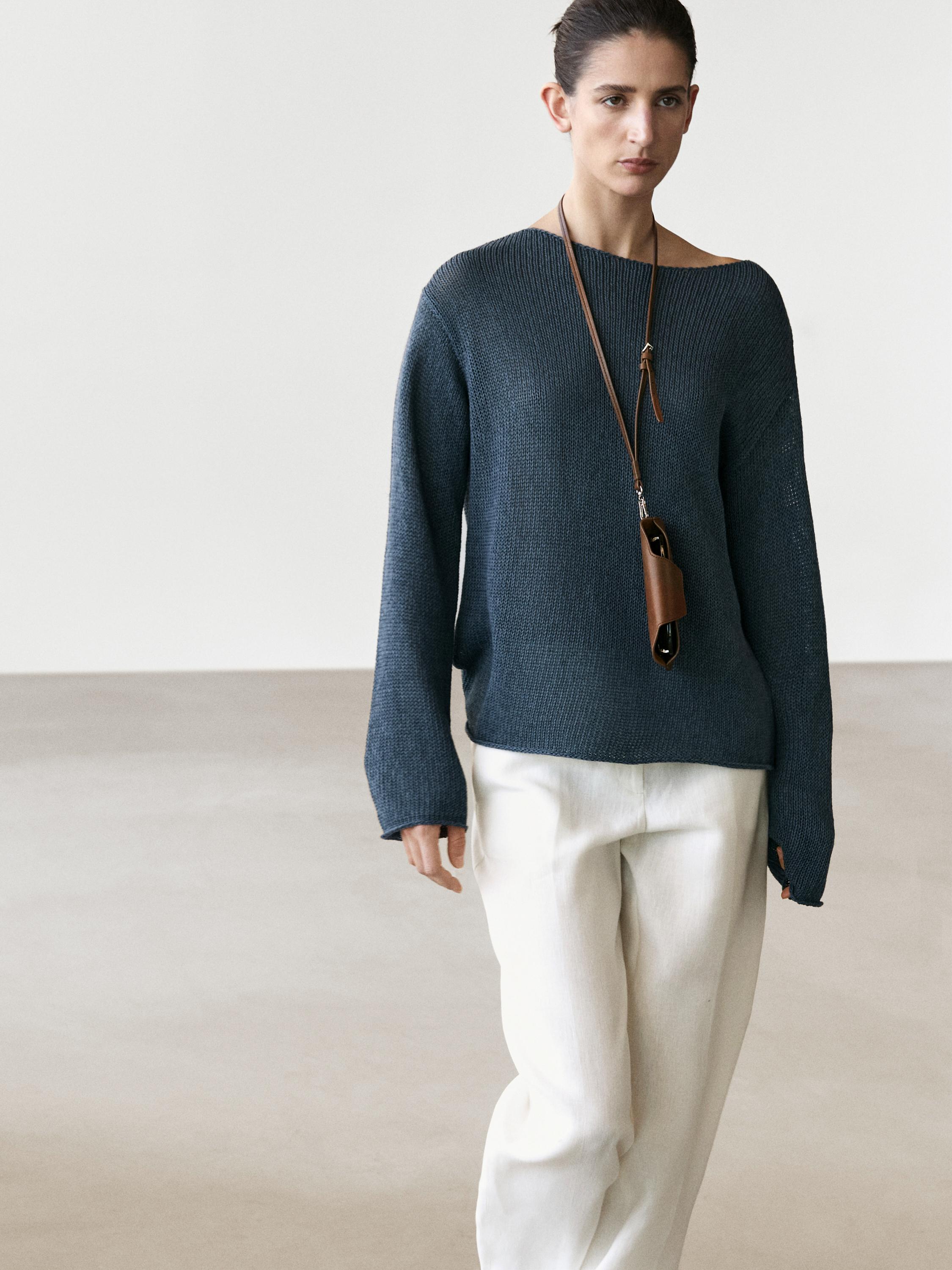 Cotton blend cutwork sweater — BLUE