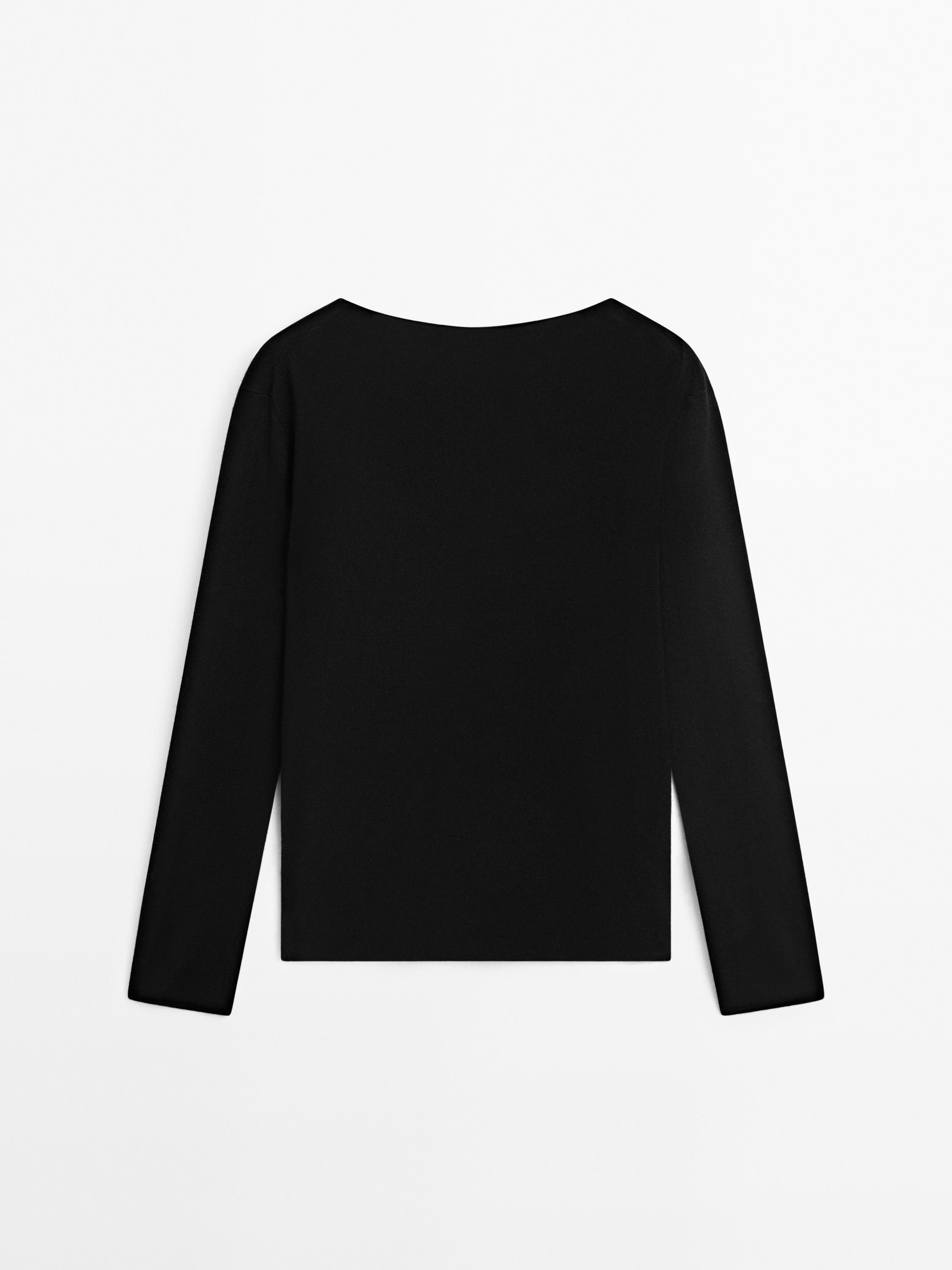 Wool blend boat neck sweater
