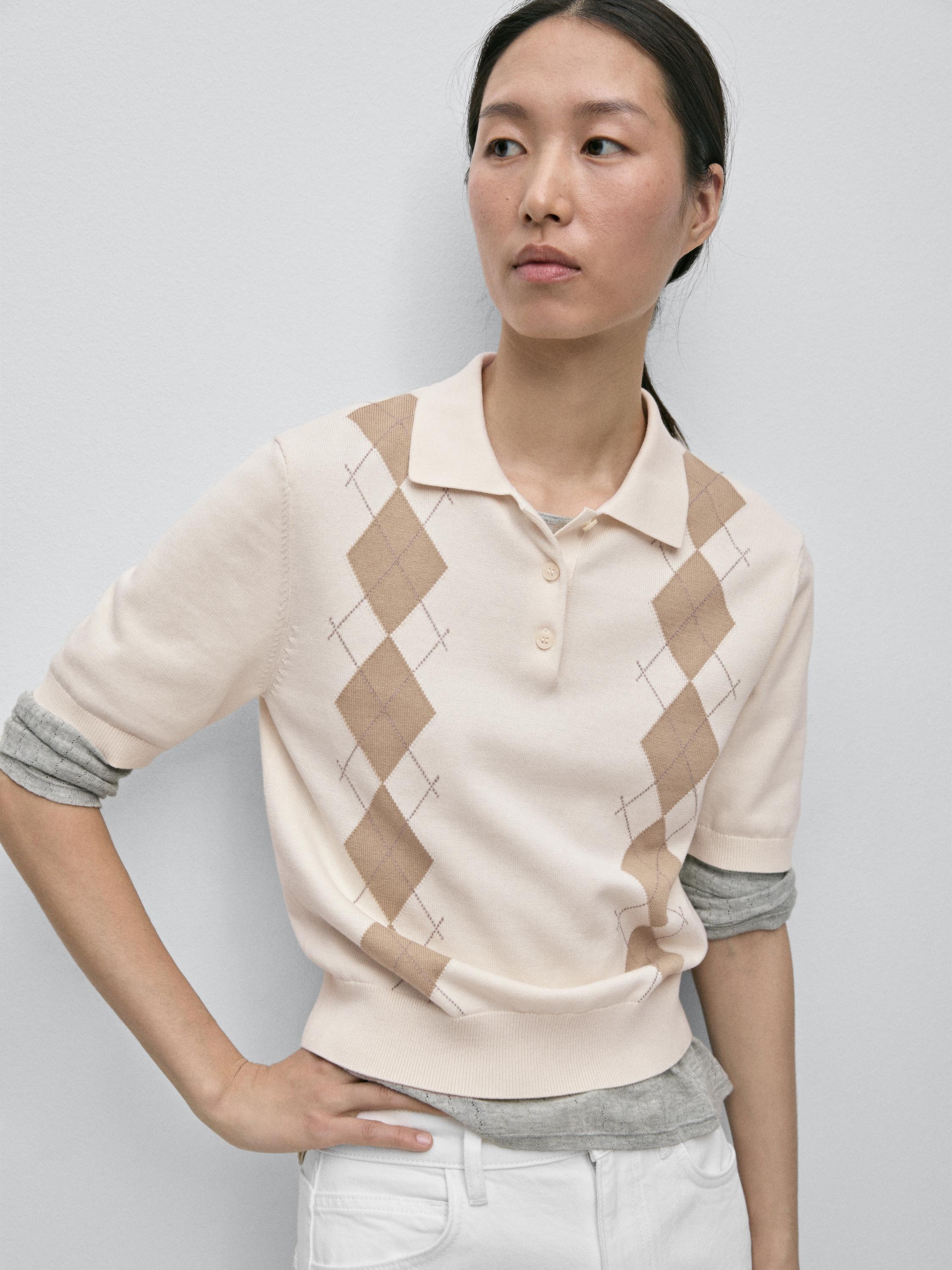 100% cotton diamond knit polo jumper