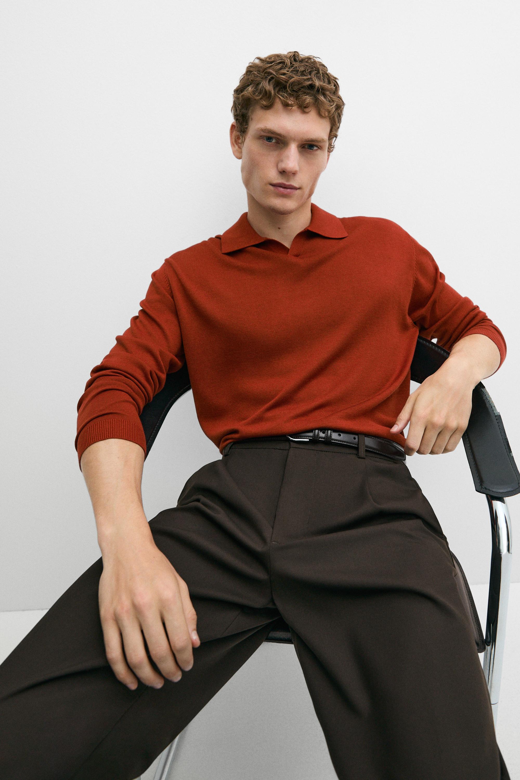 Polo collar knit sweater — TANGERINE