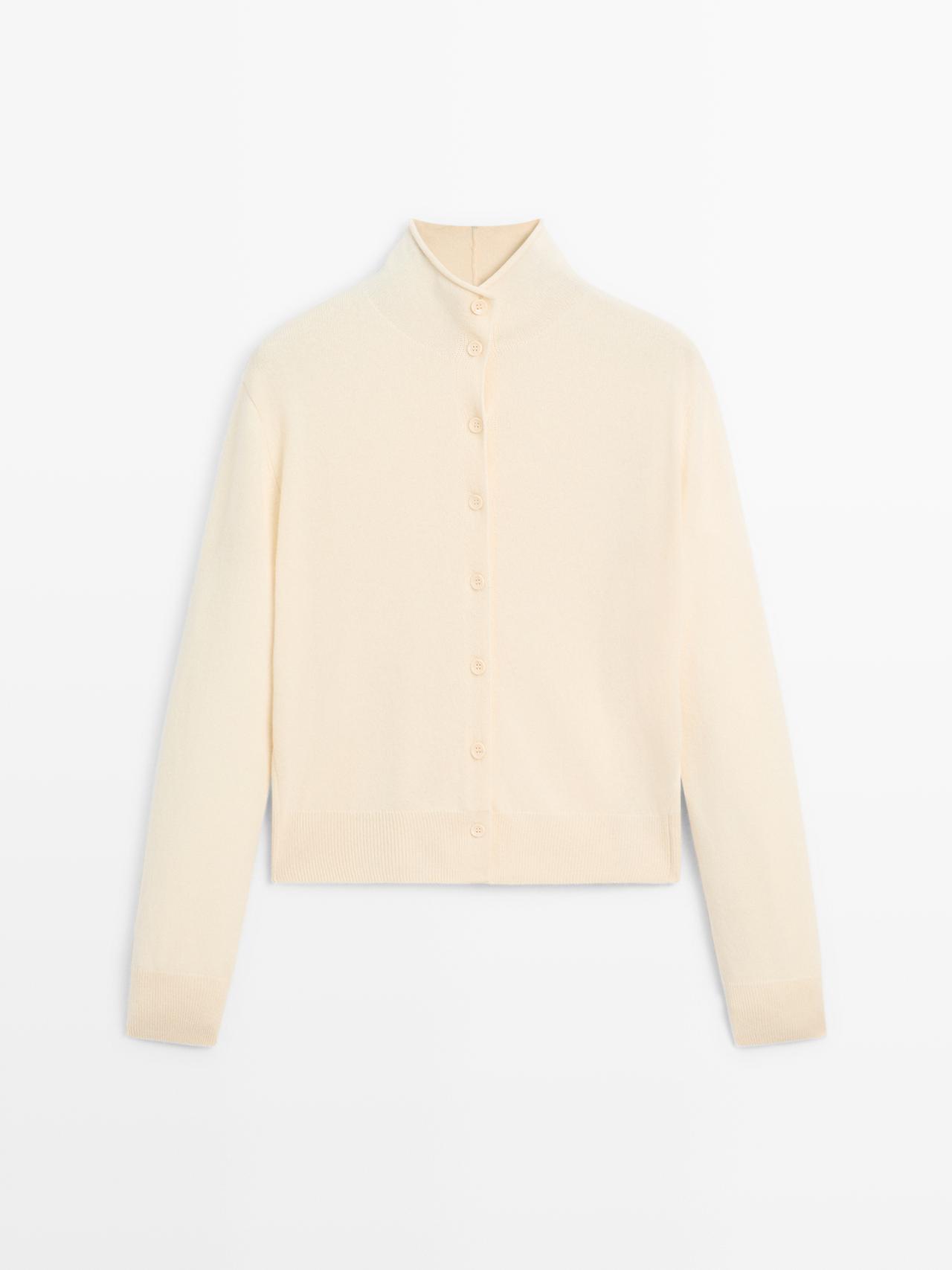 Massimo Dutti - Dame - Strikket Cardigan I 100% Uld - Beige - S