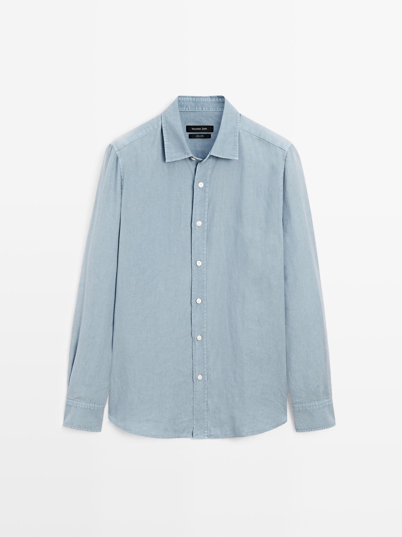 Massimo Dutti - Heren - Regular Fit Overhemd Met Maltinto Afwerking - Donkergrijs - Xl