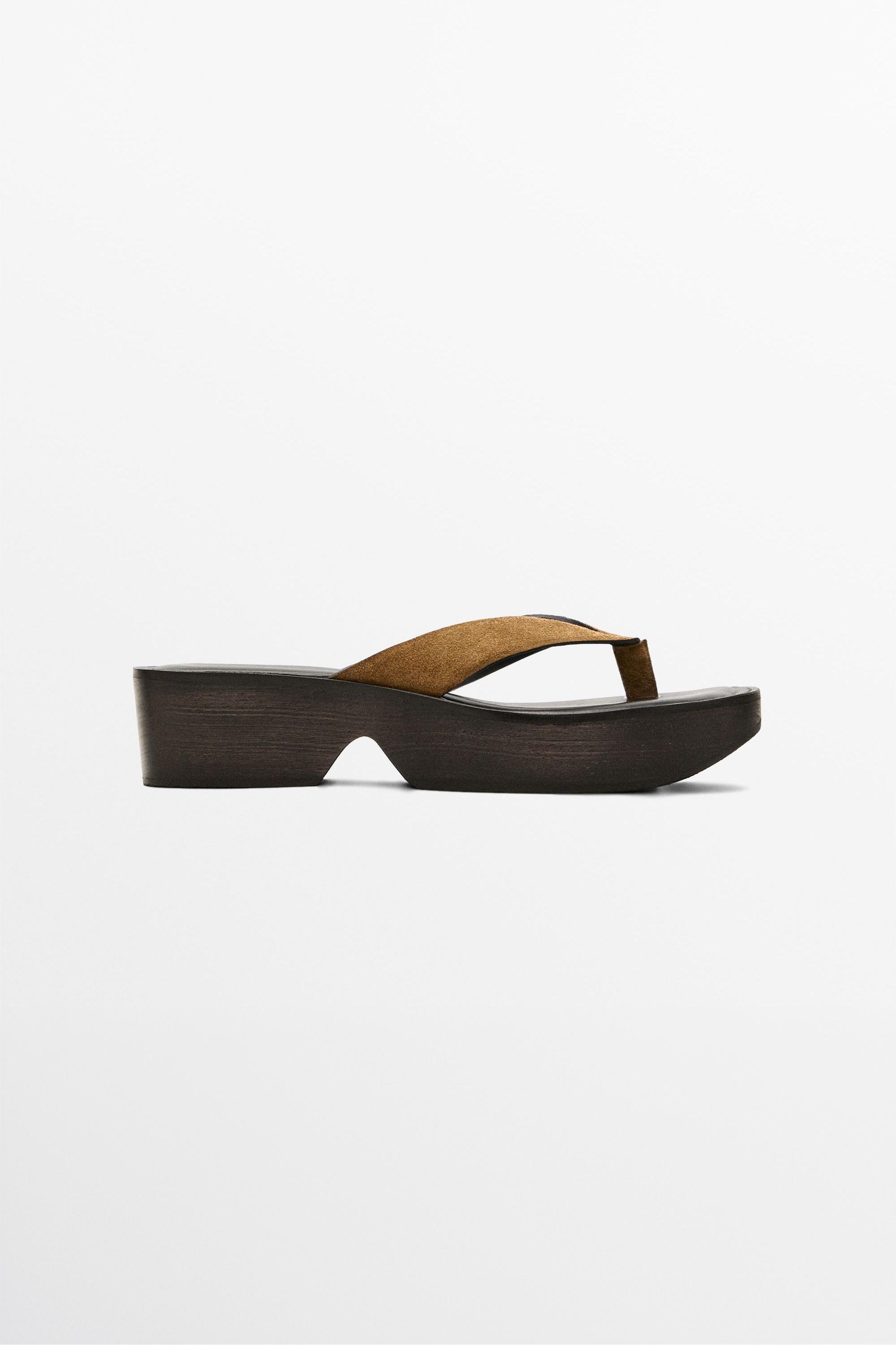 Leather wedge heel sandals — CAMEL