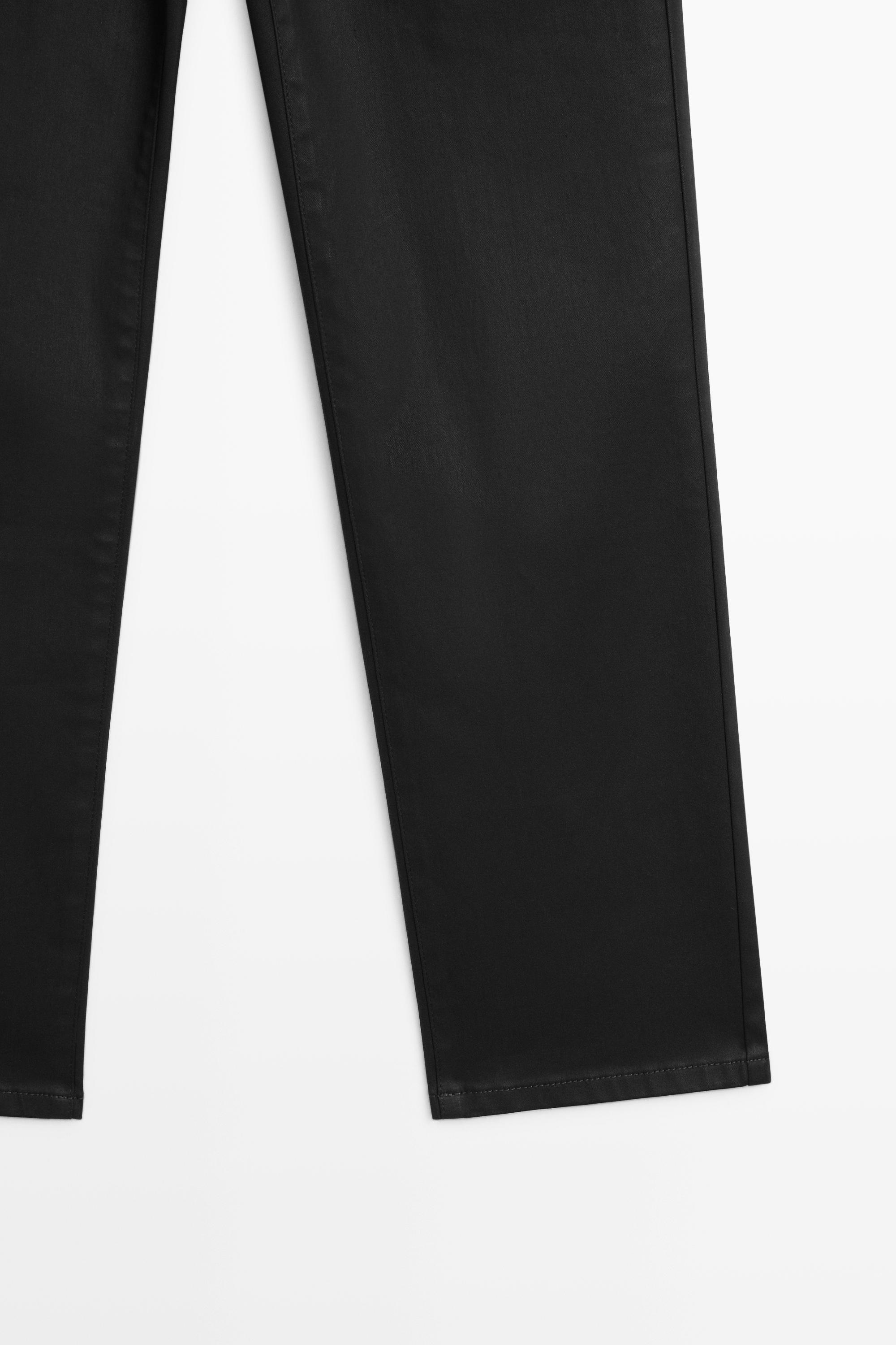 Waxed straight-leg pants — BLACK