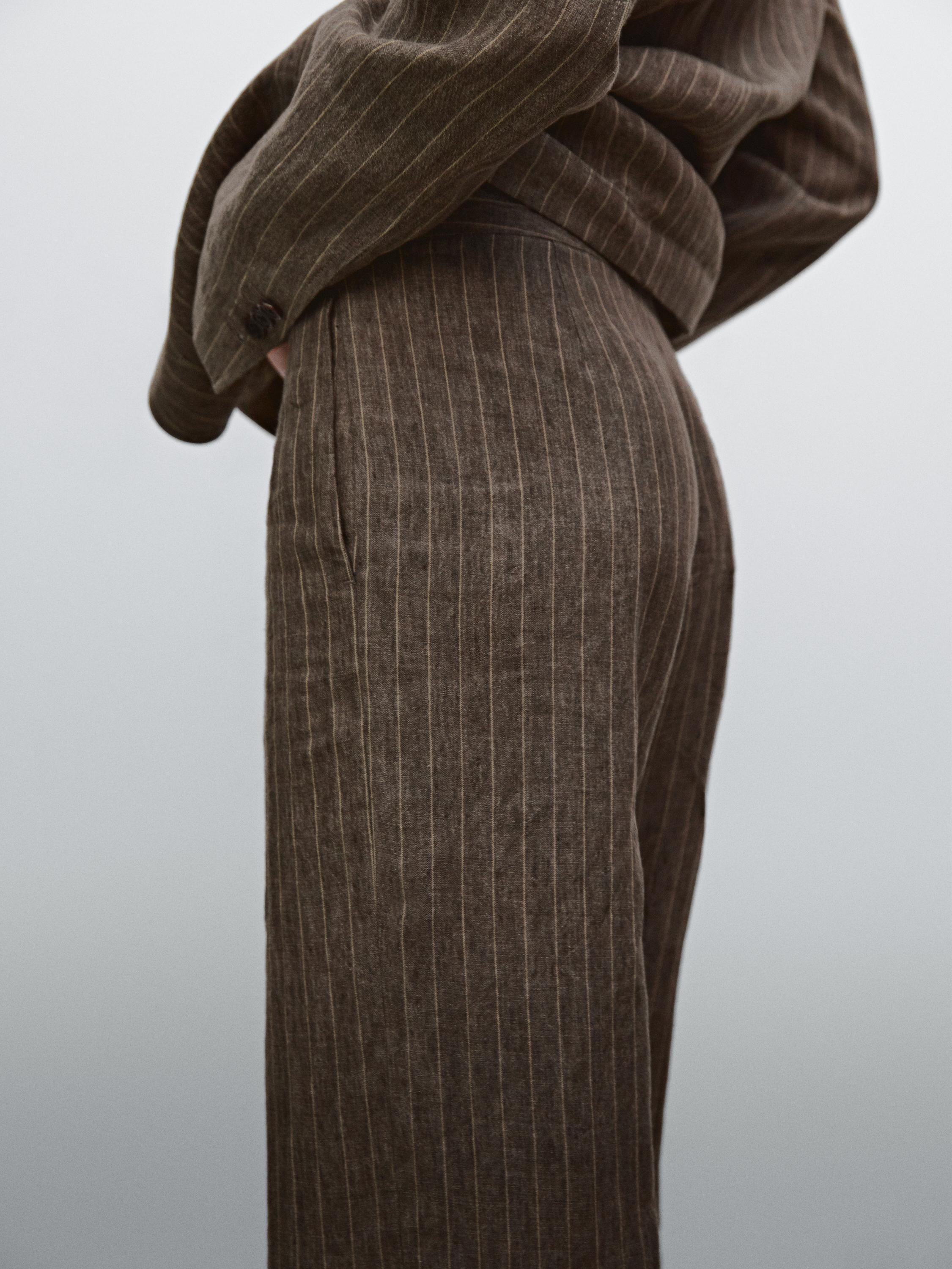 Pantalon de tailleur à rayures 100 % lin