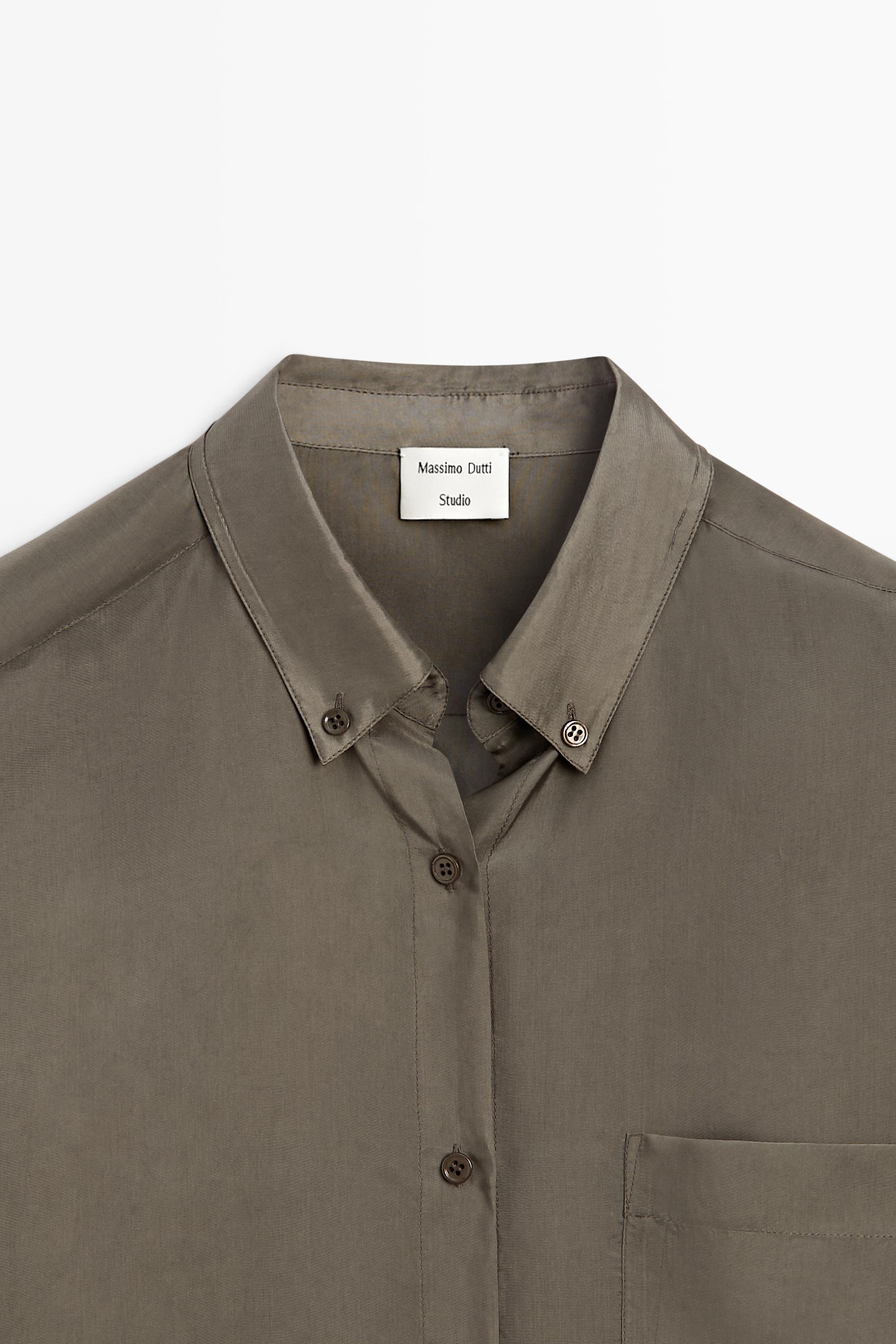 Flowing satin shirt with pocket - STUDIO — STONE