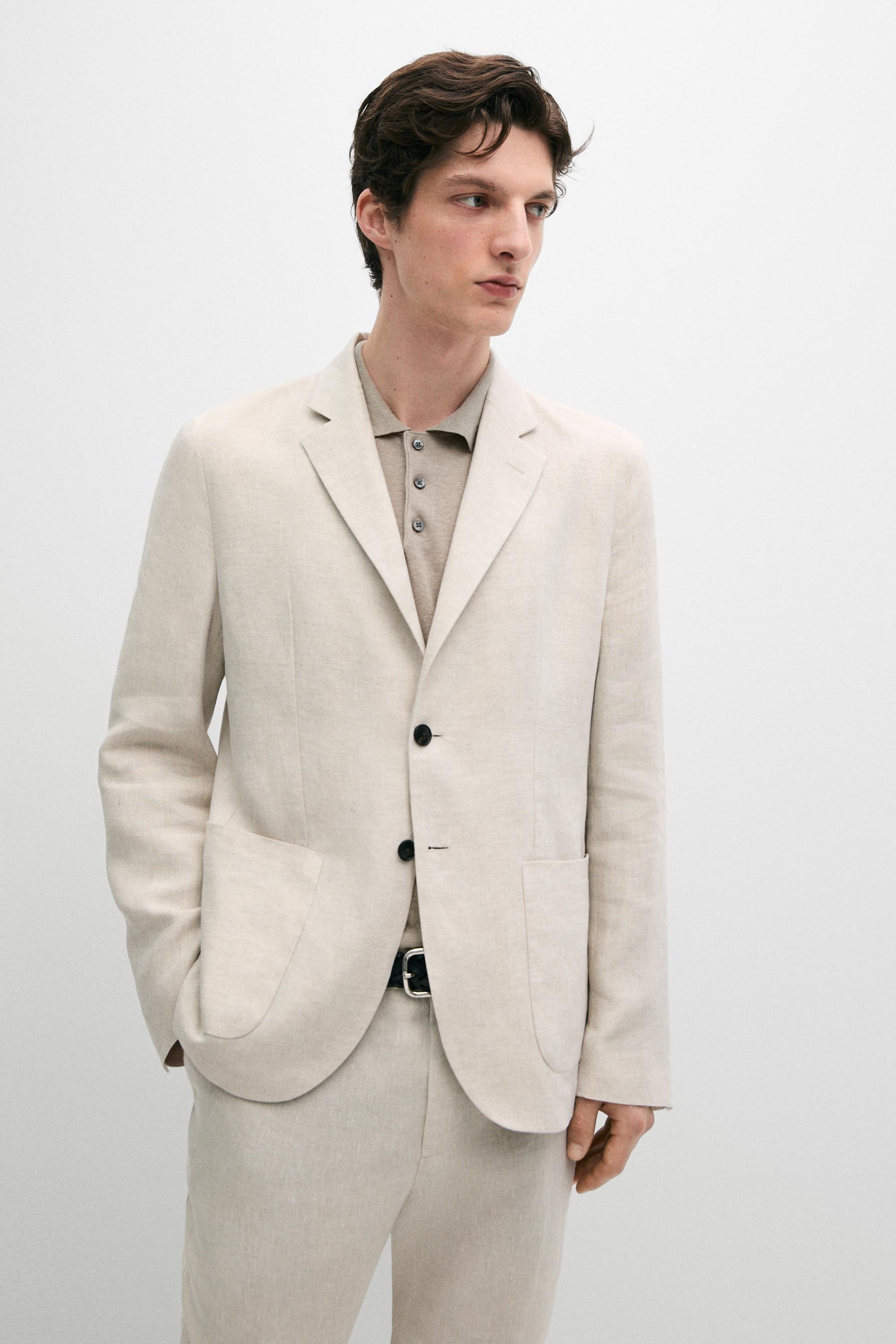 100% linen suit blazer with pocket details — CREAM
