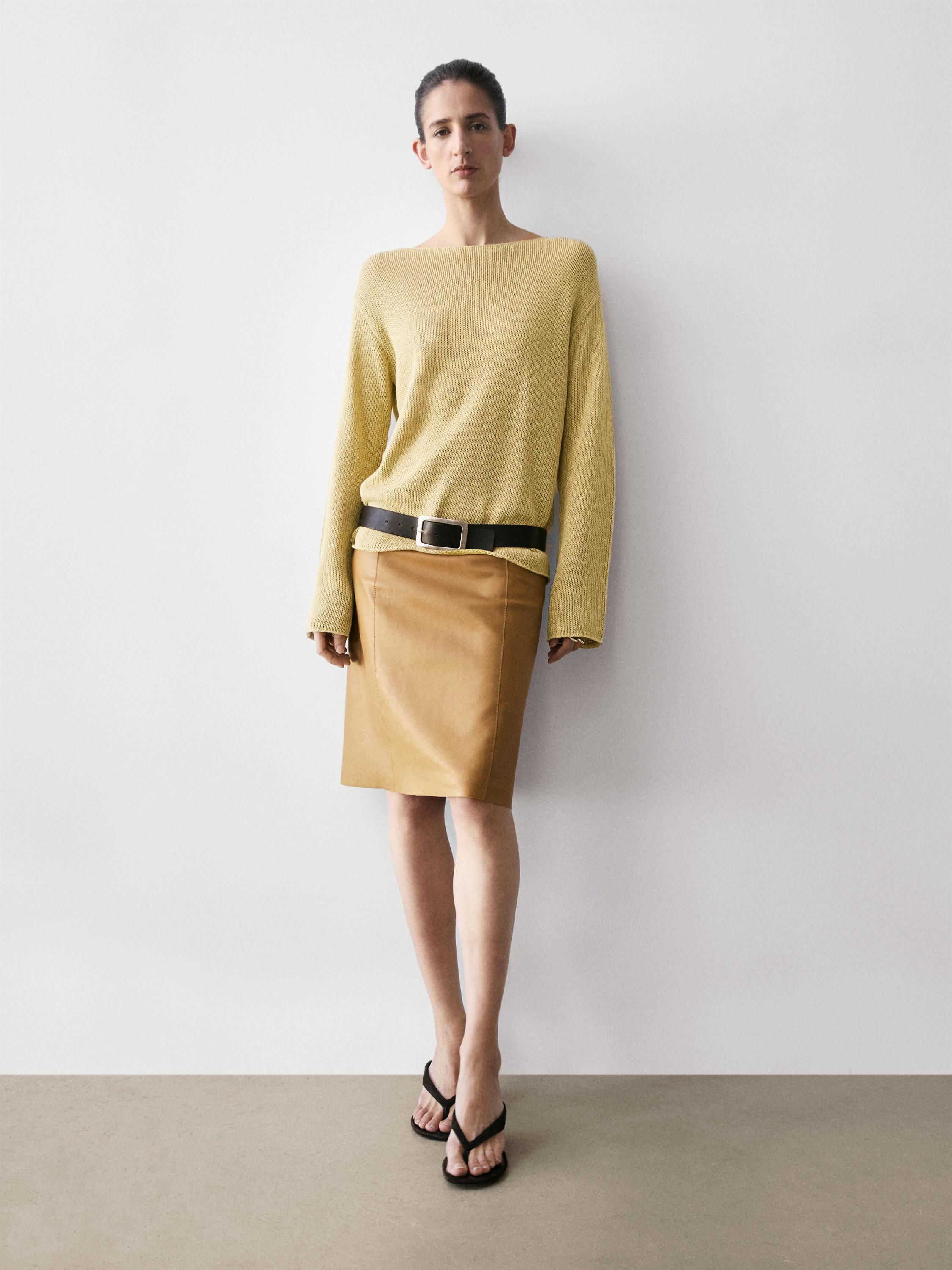 Cotton blend cutwork sweater — LIME