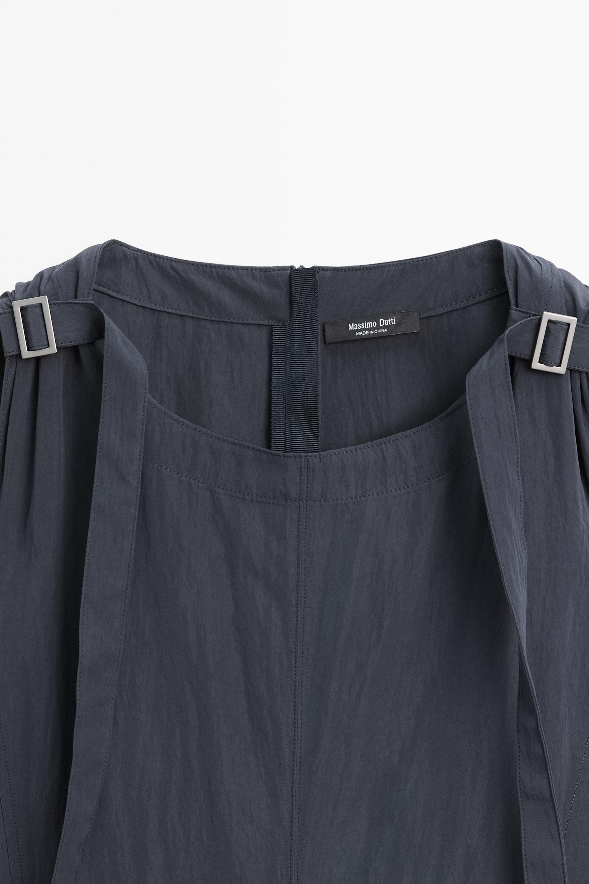Flowing midi dress with buckles — GREY BLUE