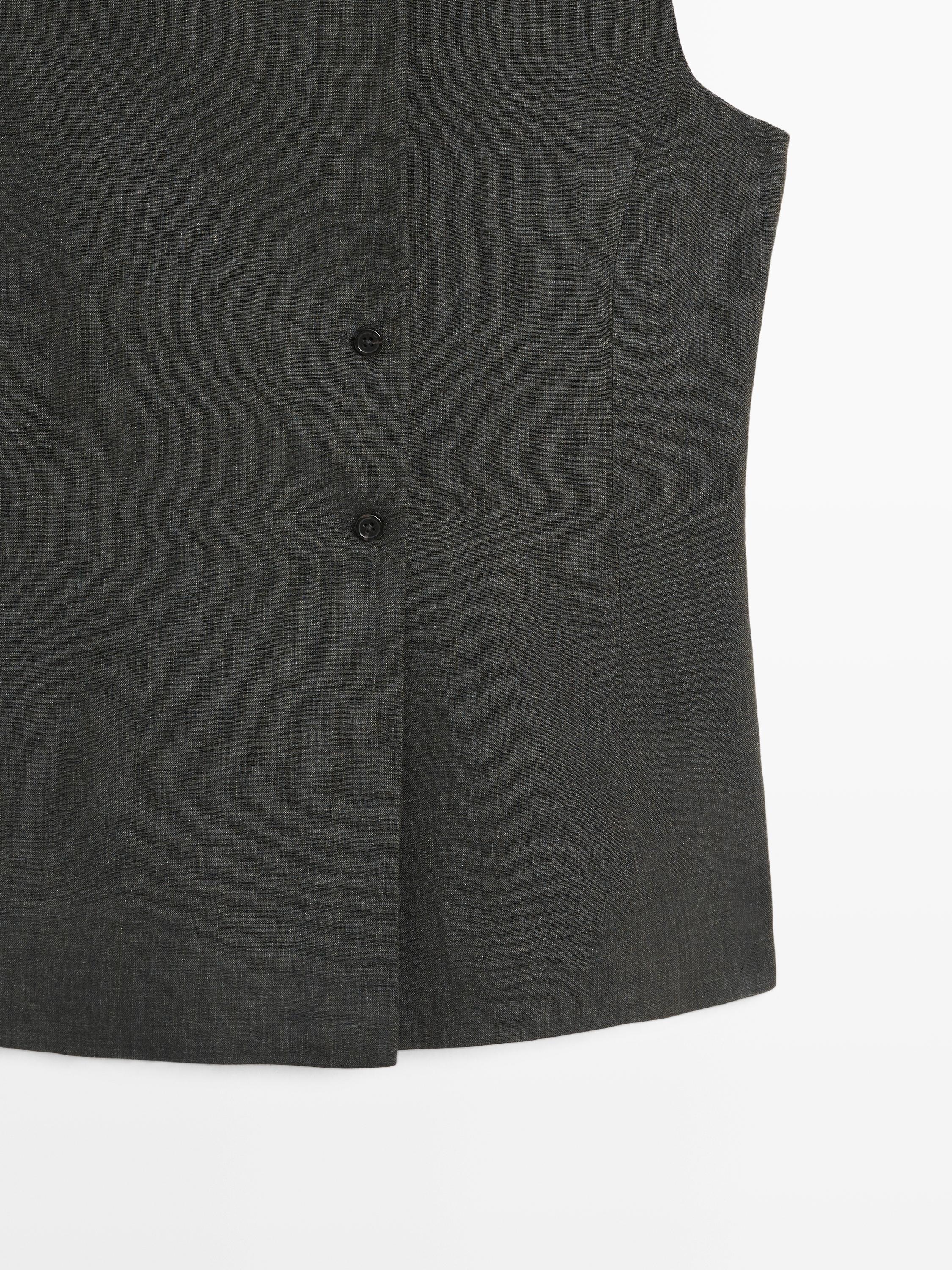 Melange linen double-breasted waistcoat with buttons — BLUISH GREEN