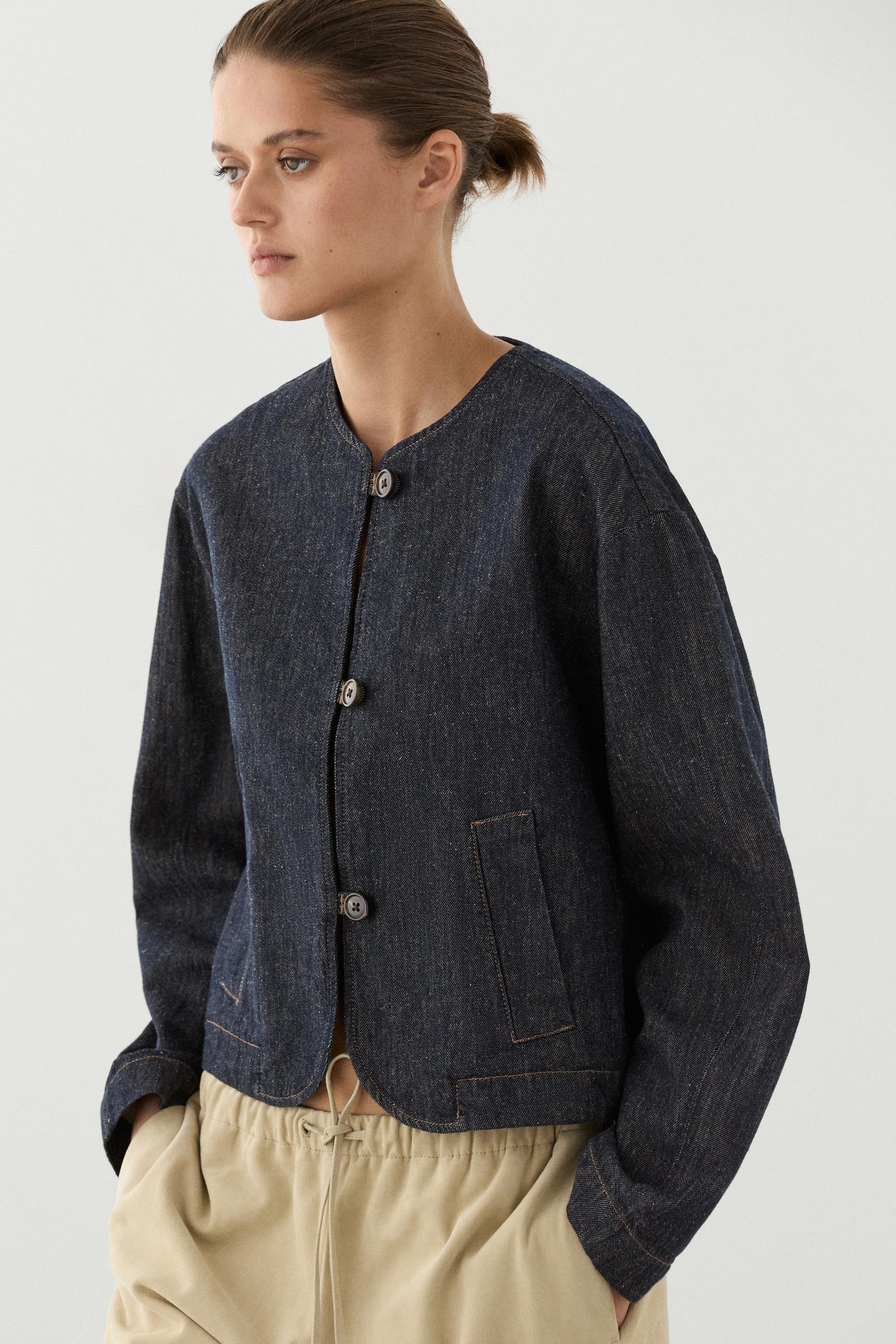 Short cotton blend denim jacket