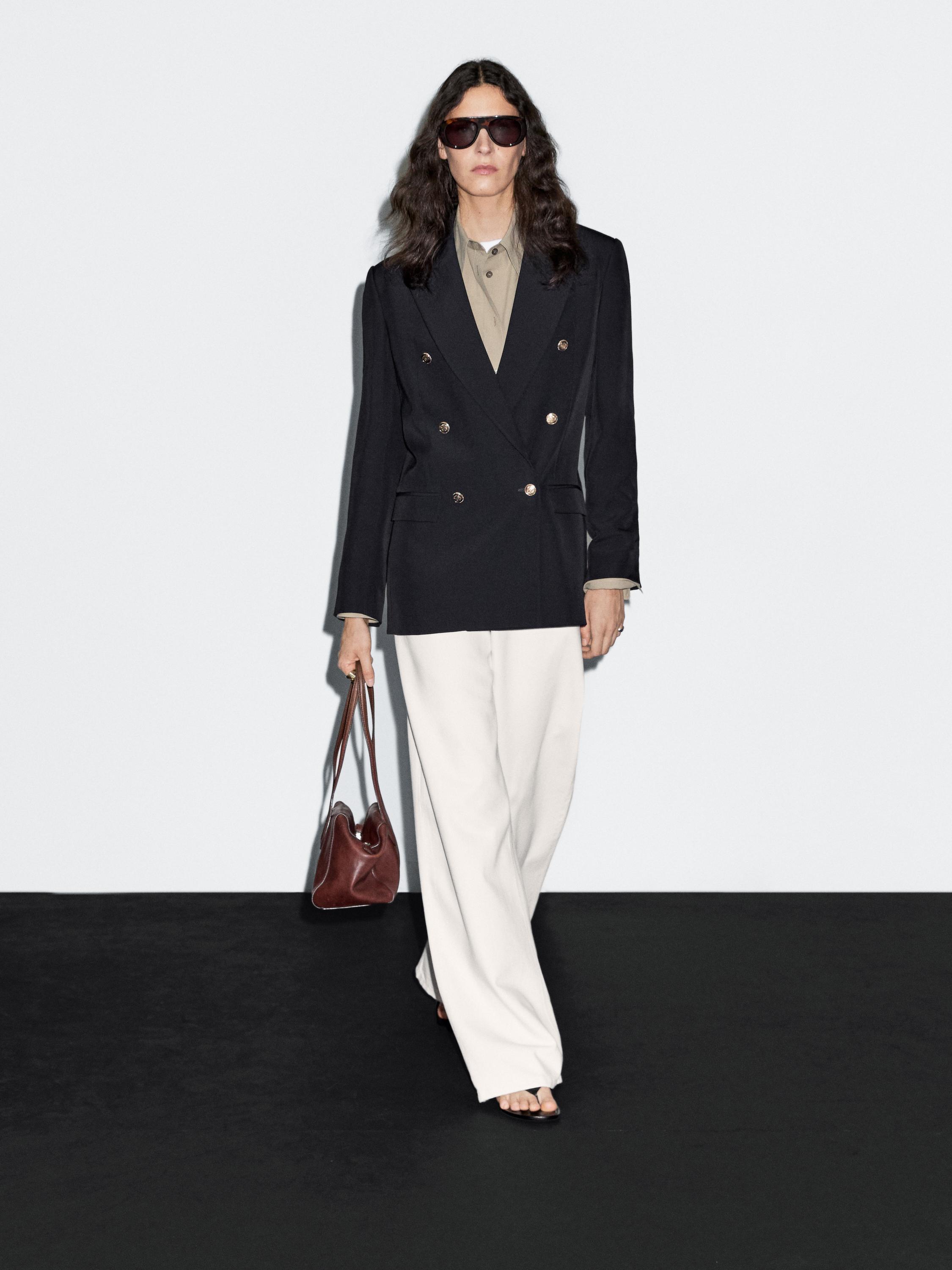 Wool blend blazer with gold buttons