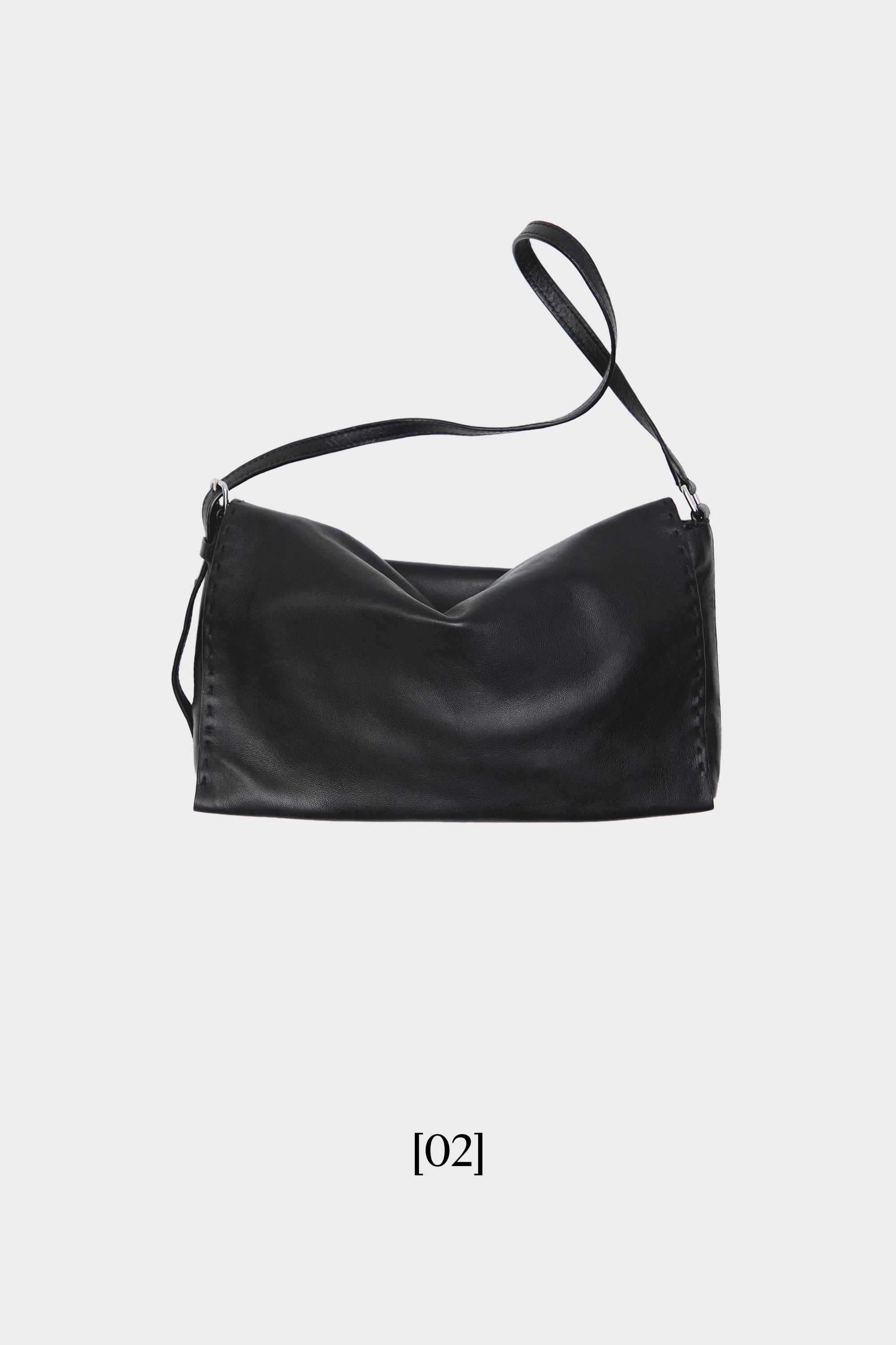 Nappa leather crossbody bag with topstitching — BLACK