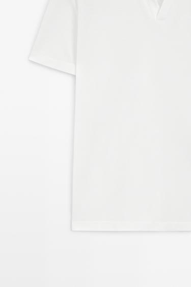 Micro-textured V-neck piqué polo shirt — WHITE 7