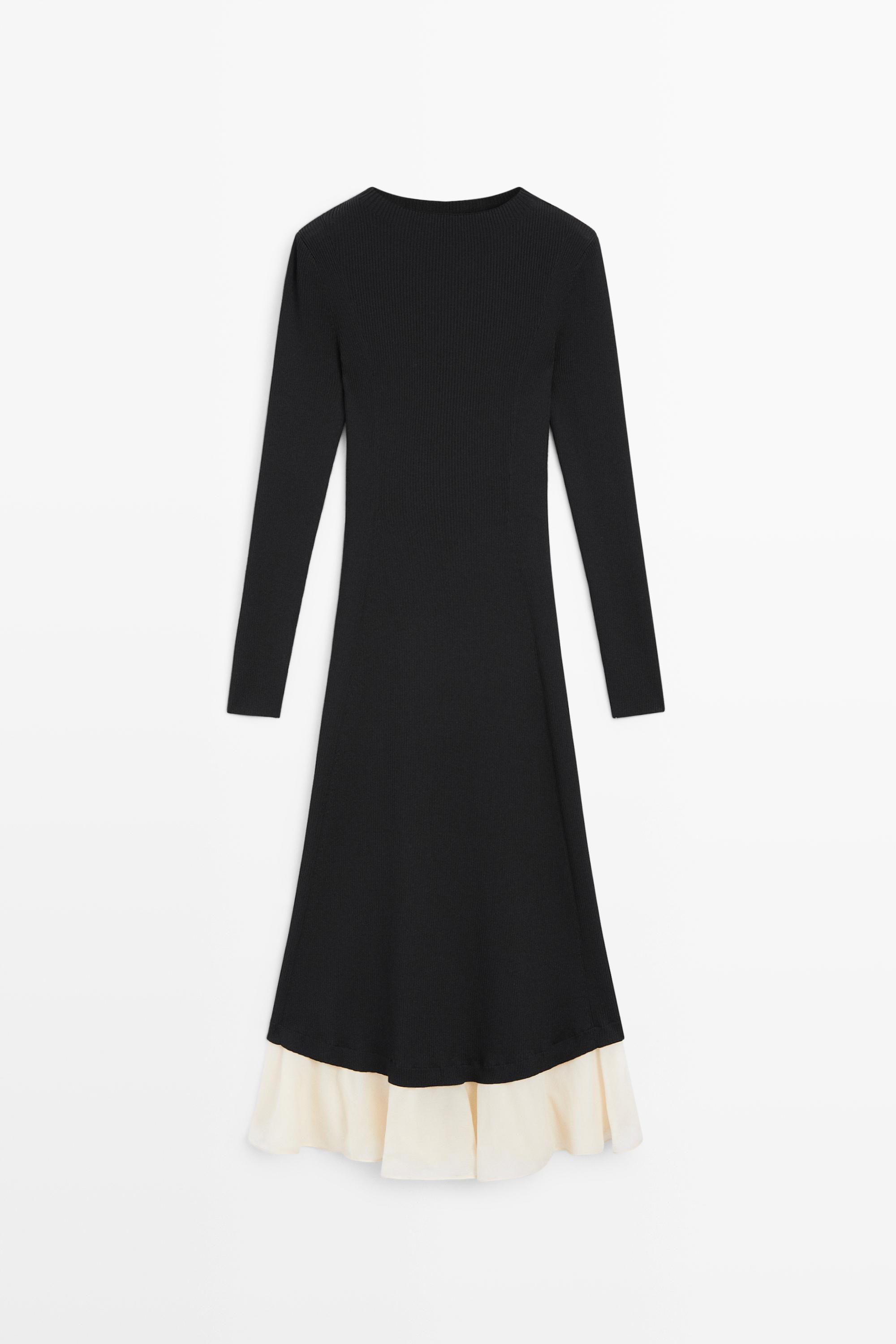 Midi dress with long sleeve and contrast detail by Massimo Dutti