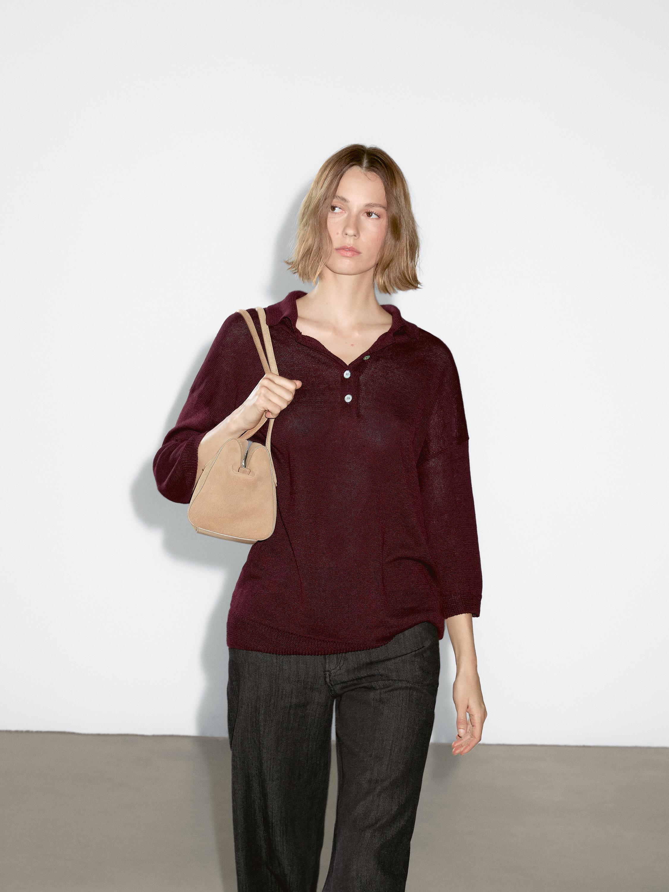 Oversize knit sweater with polo collar