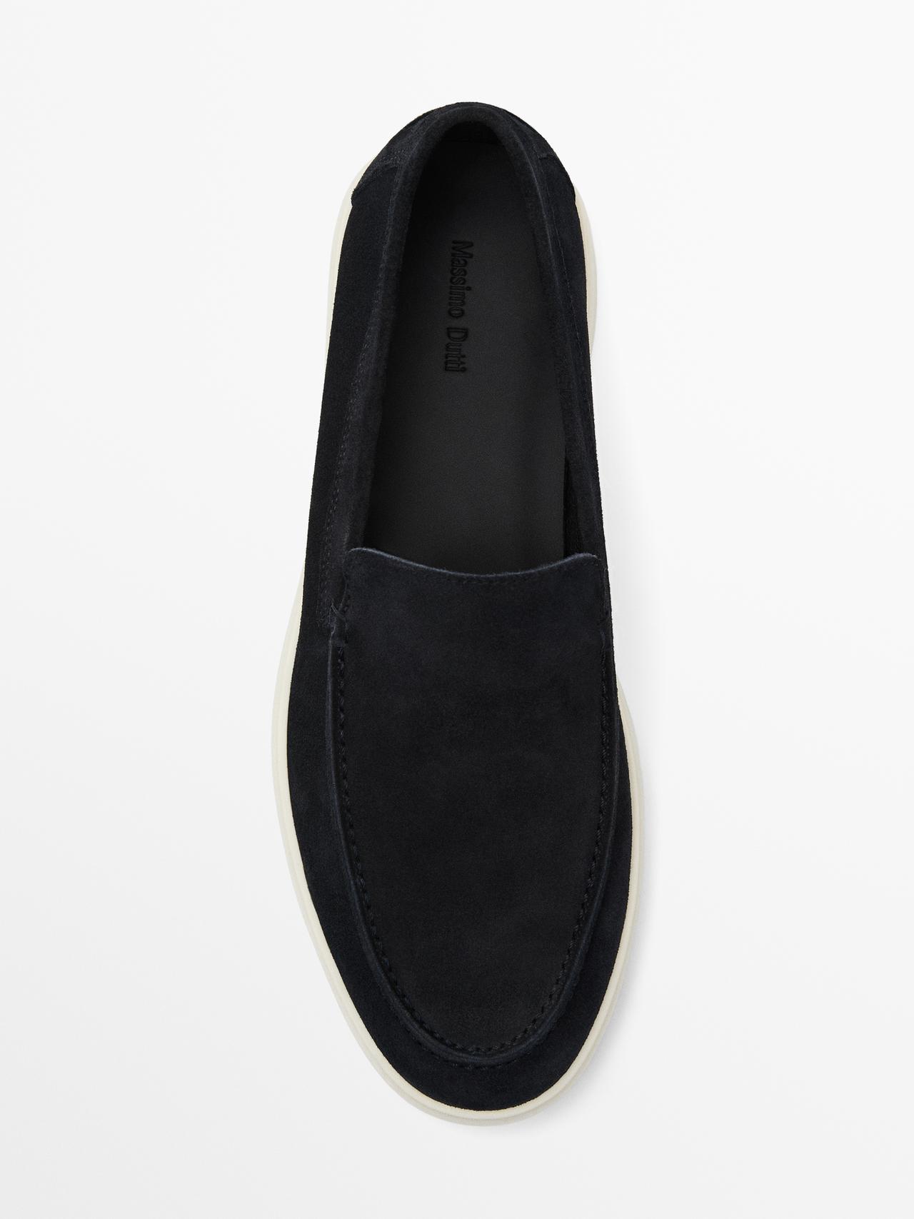 Split leather loafers with moc toe — BLUE