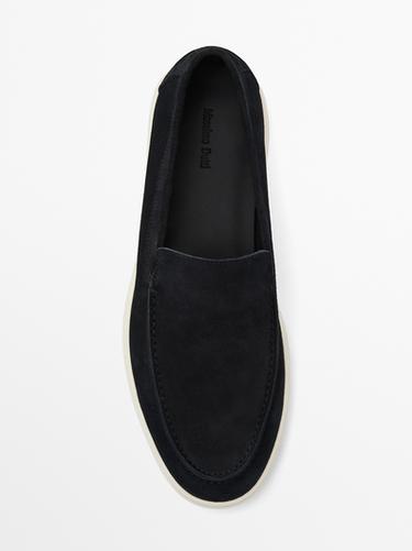 Split leather loafers with moc toe — BLUE 3