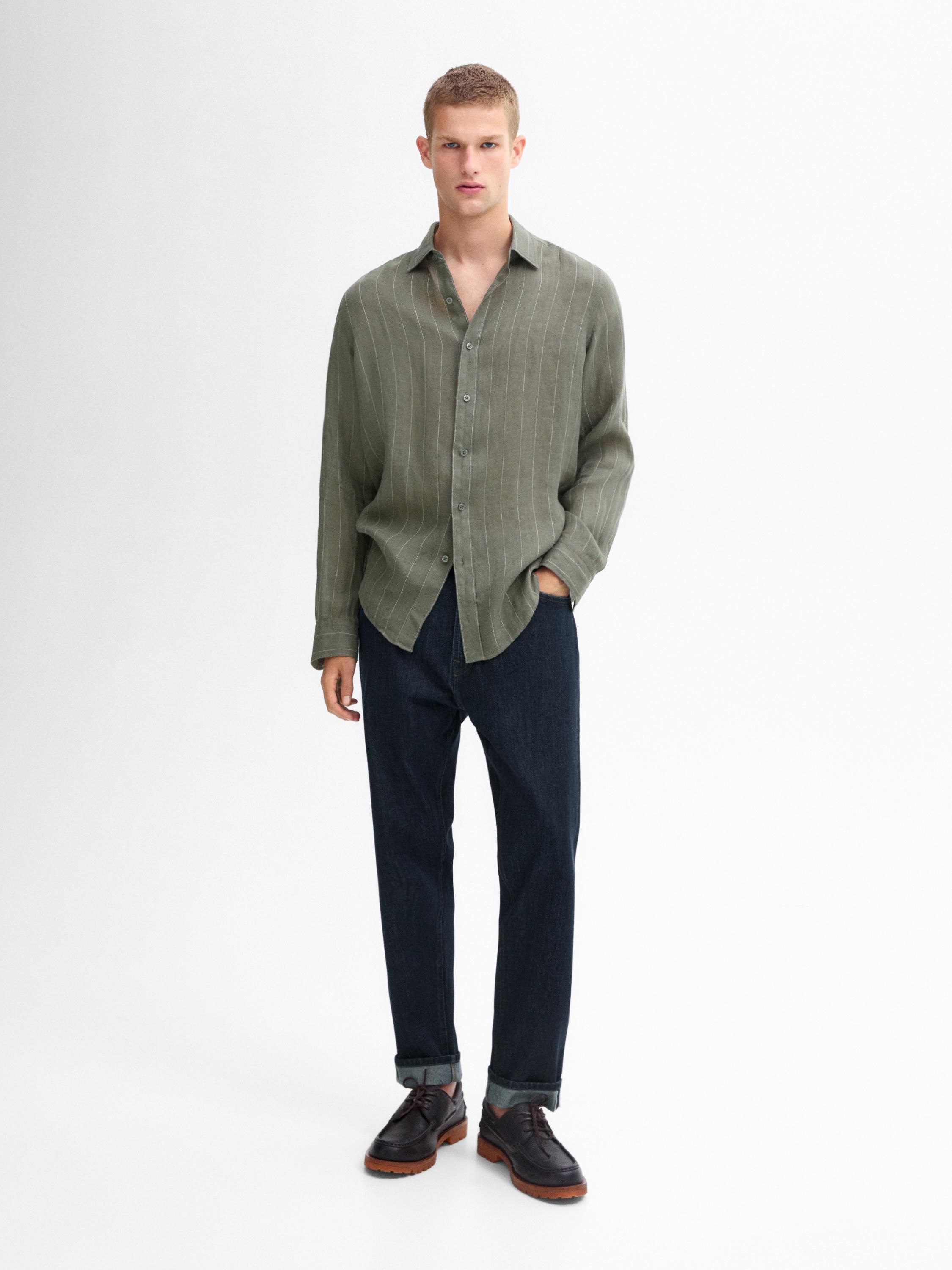 Chemise à rayures tennis 100 % lin regular fit