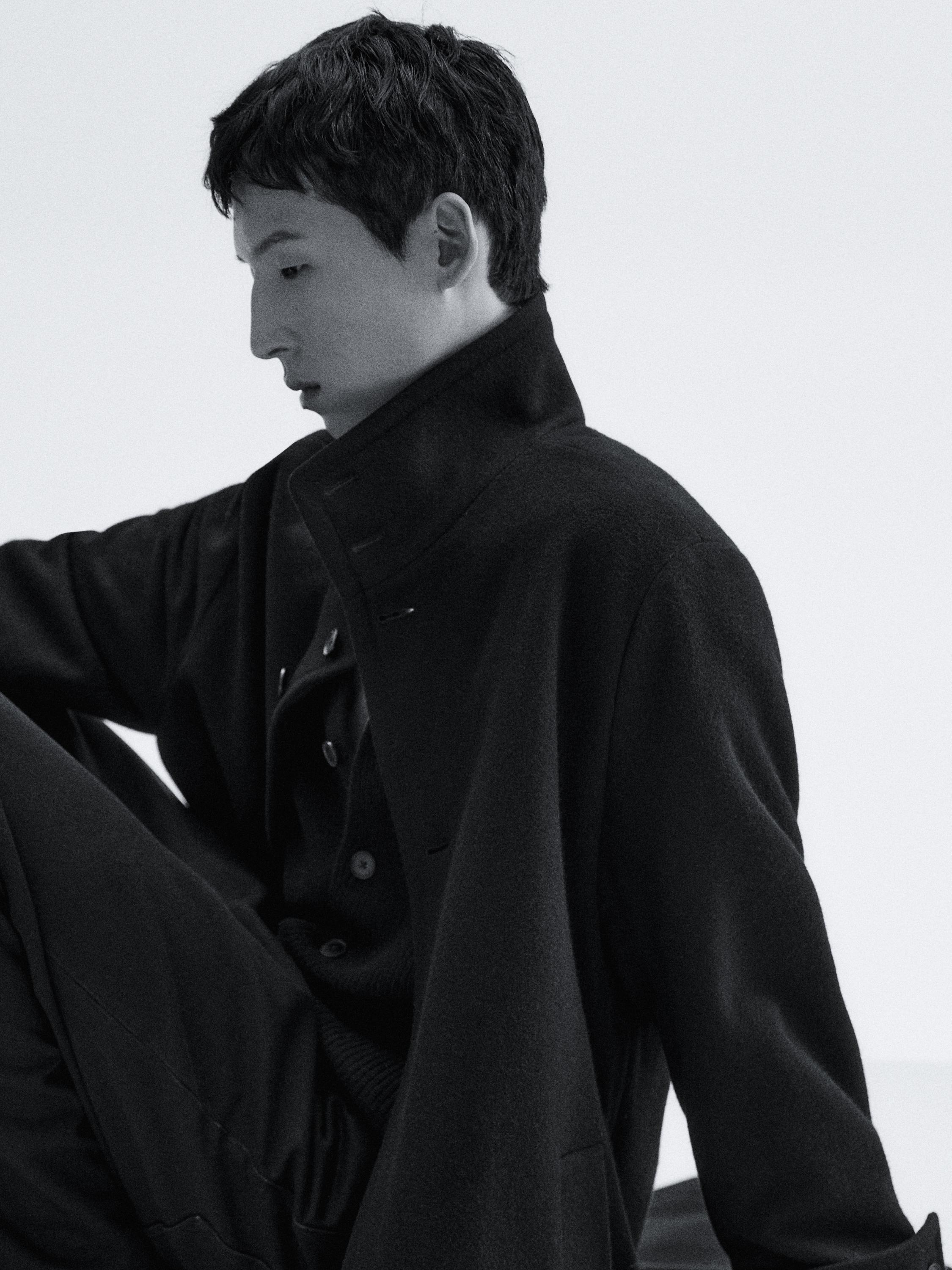 Long wool coat with high neck — BLACK