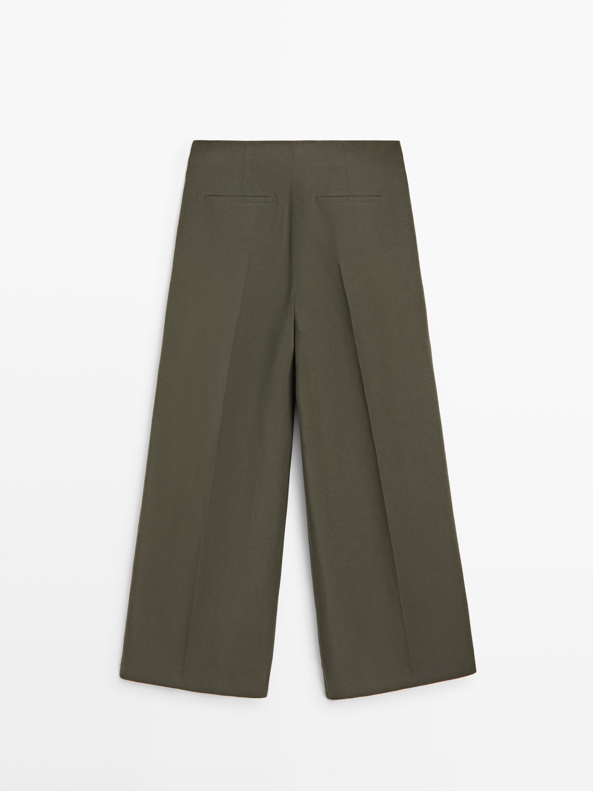 Darted wide-leg trousers — KHAKI