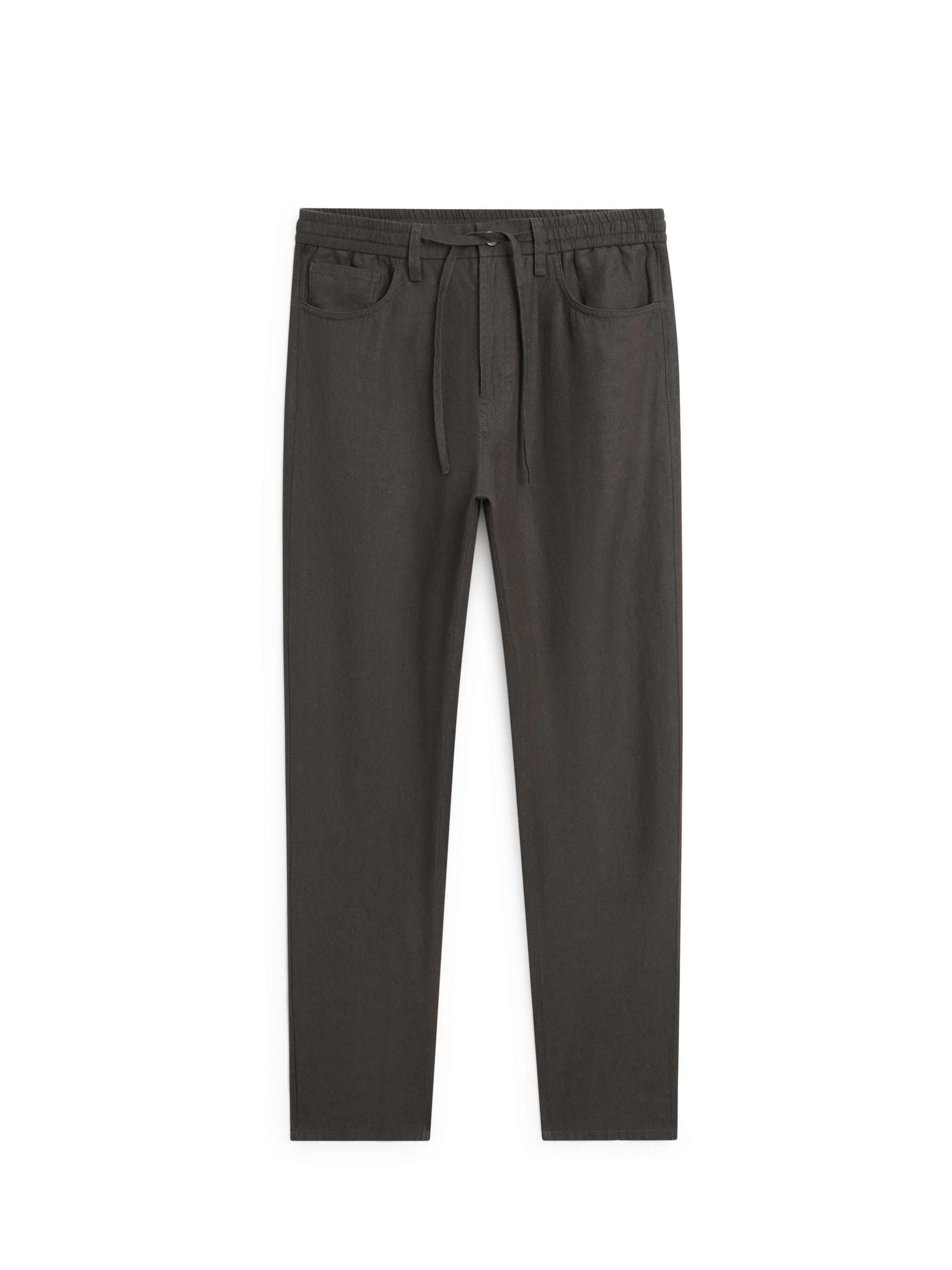 Linen jogger fit trousers — BROWN (alternate view)