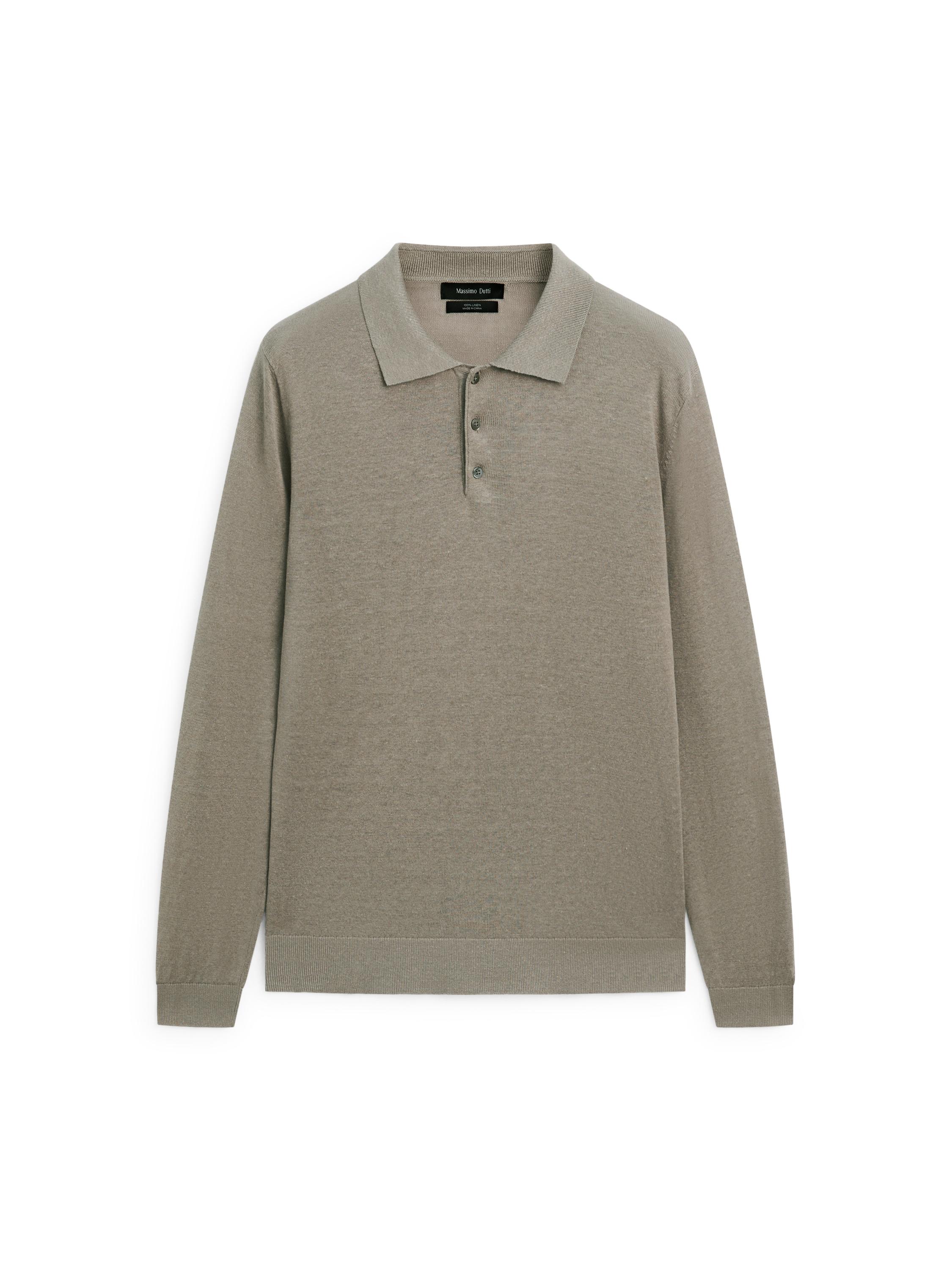 100% linen knit polo collar sweater — PALE KHAKI