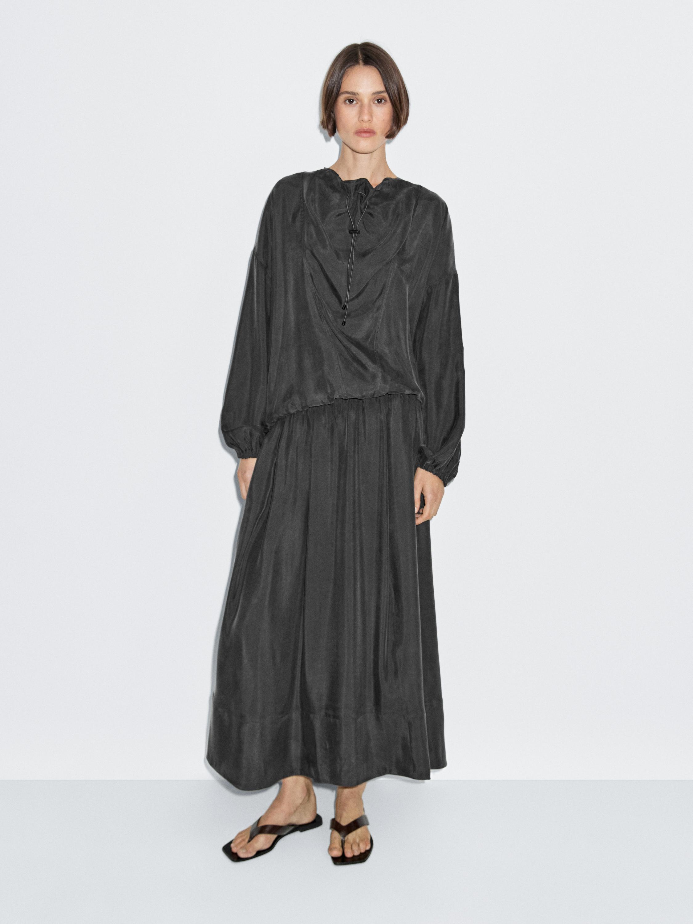Cotton blend knit flared midi skirt