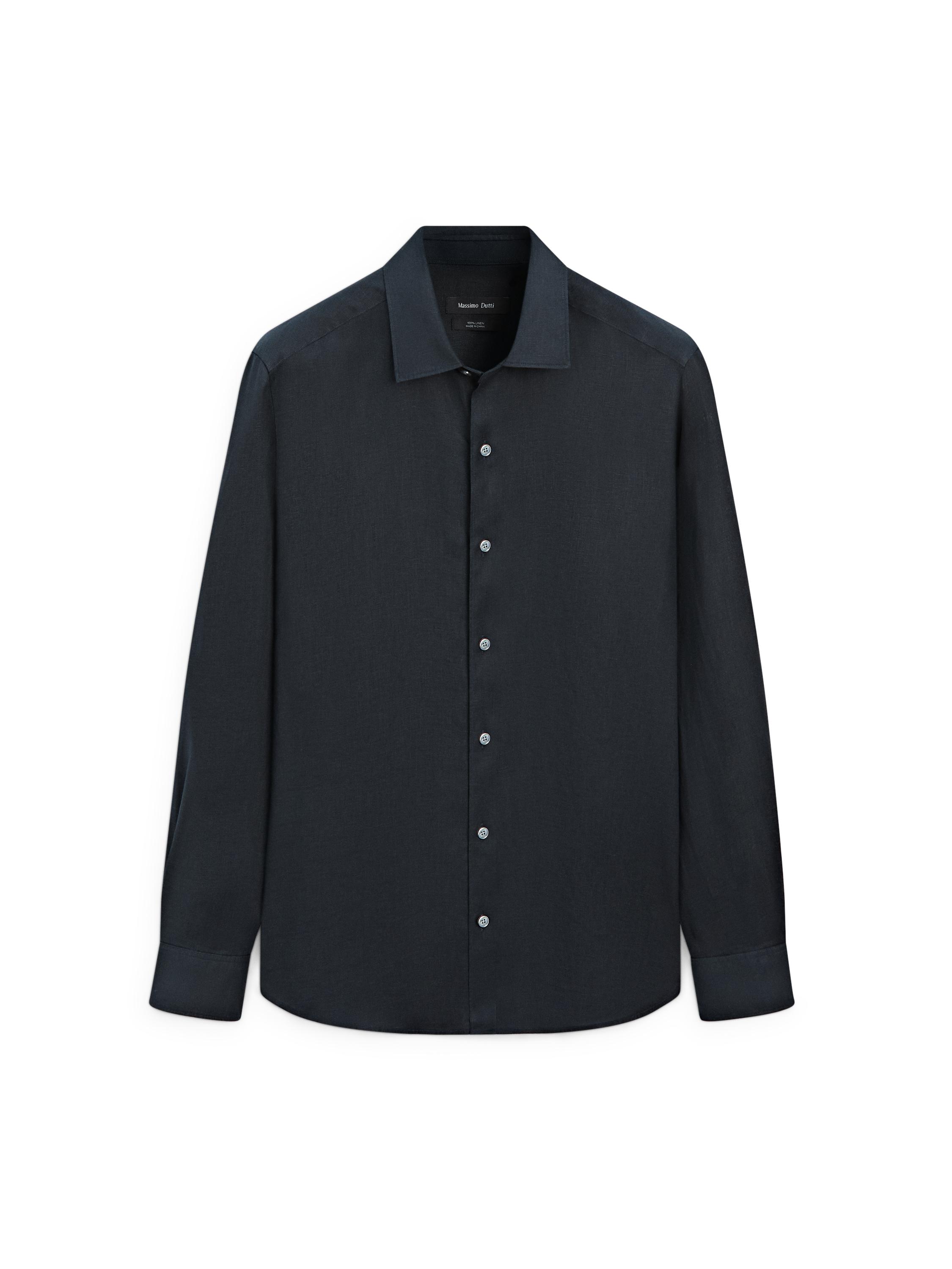 Extra fine regular fit linen shirt — NAVY BLUE