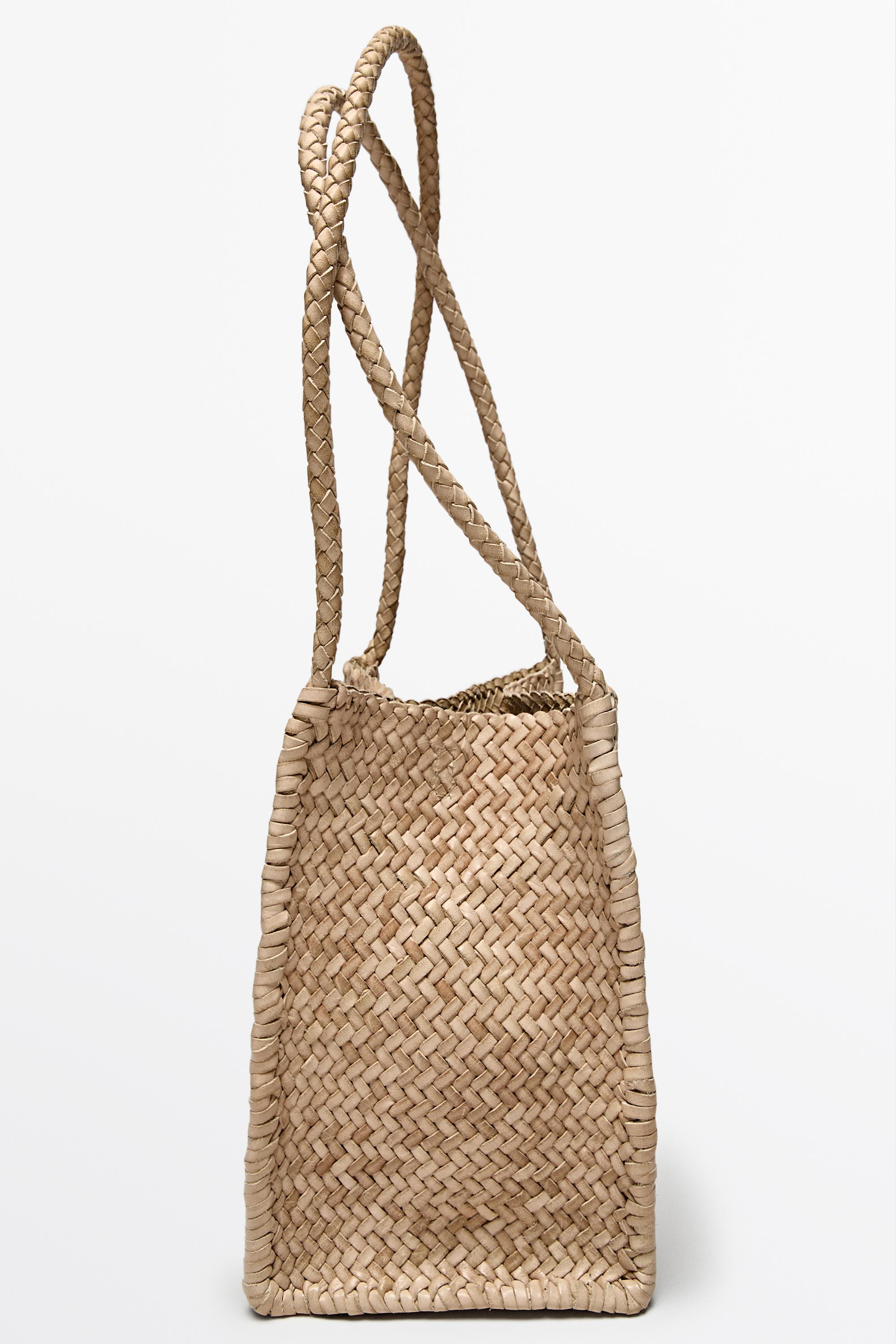 Nappa leather woven bucket bag — CREAM