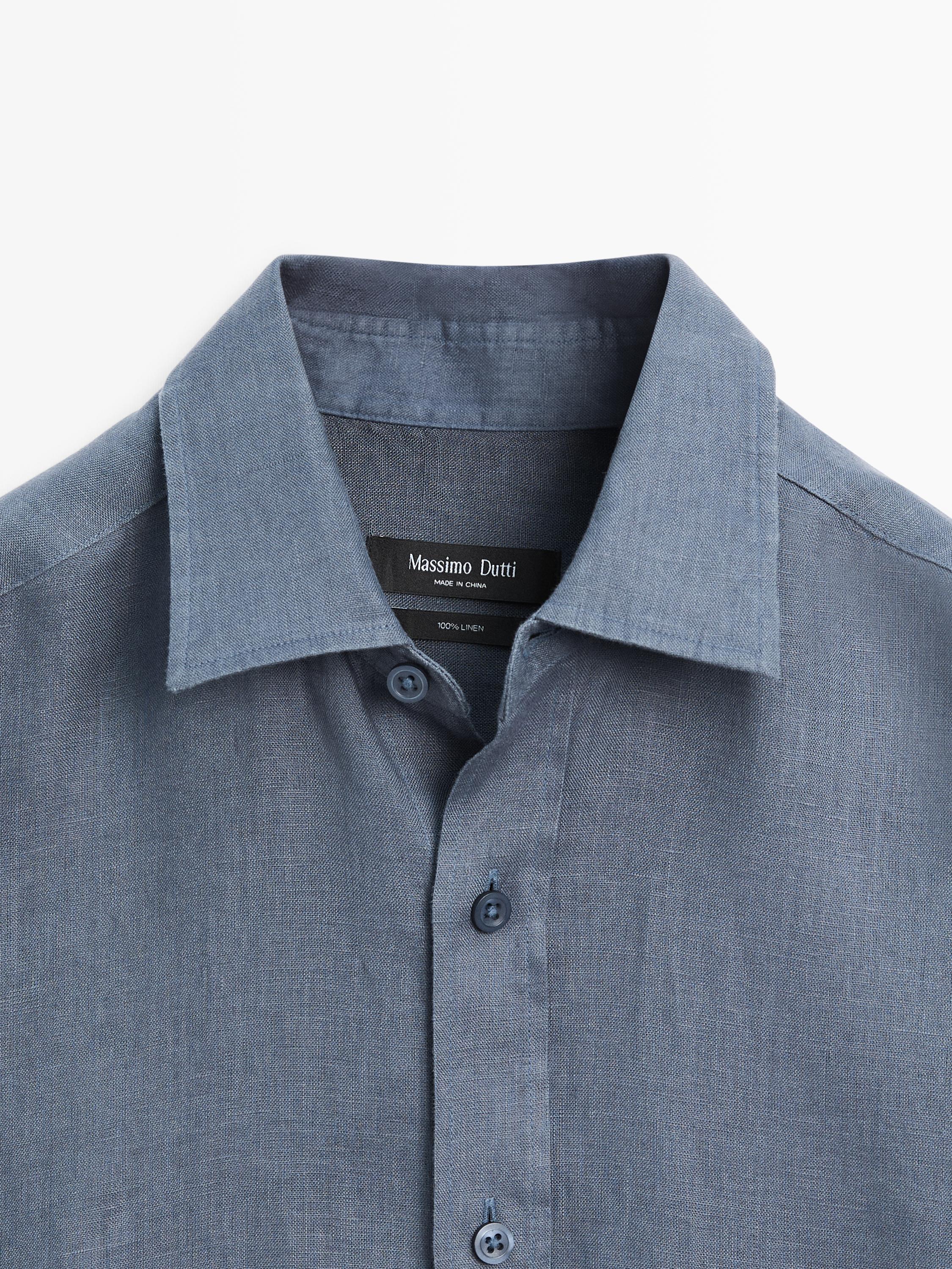 100% linen slim fit shirt — DARK BLUE