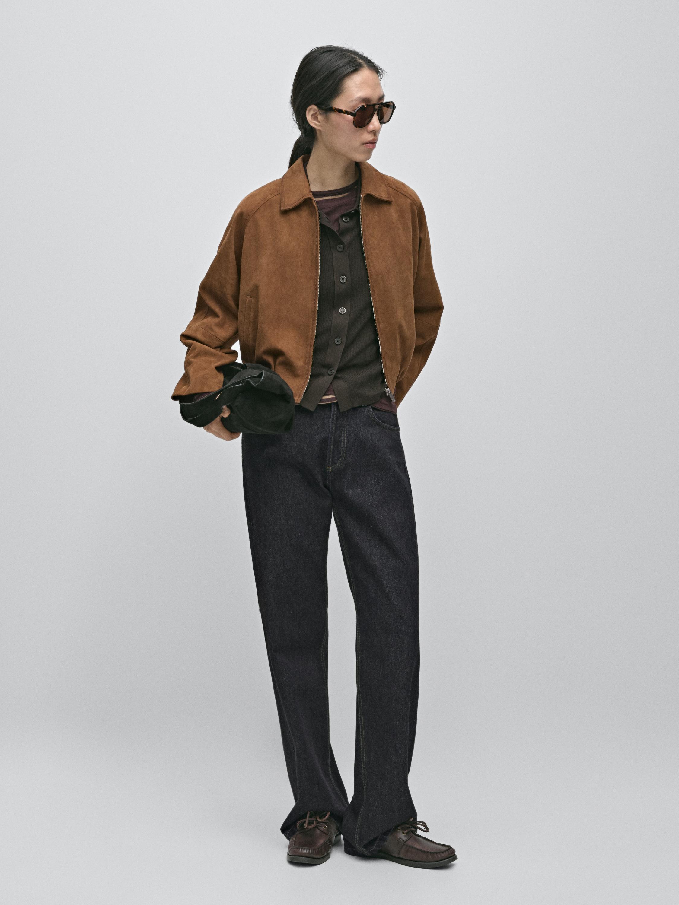 Suede leather bomber jacket