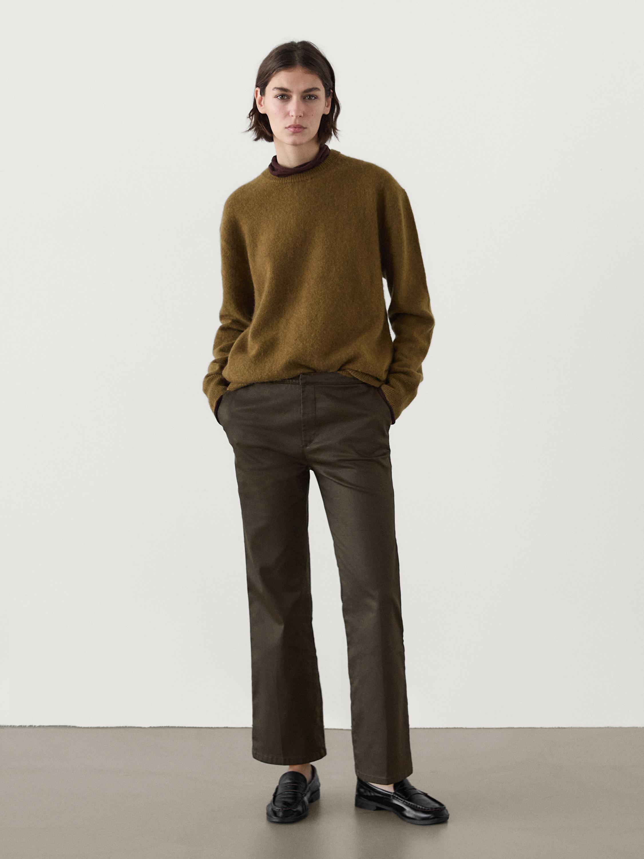 Waxed flare fit cropped trousers