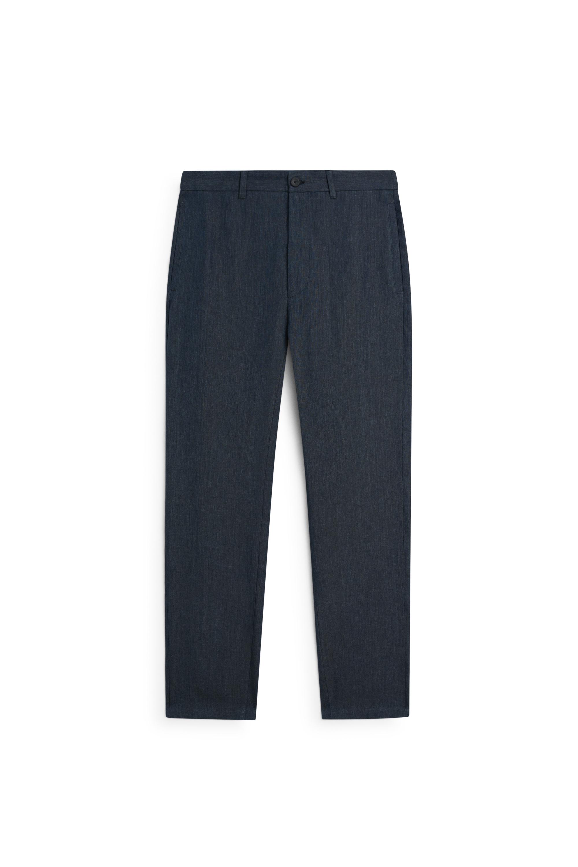 100% Linen Elastic-Waist Pants — NAVY BLUE