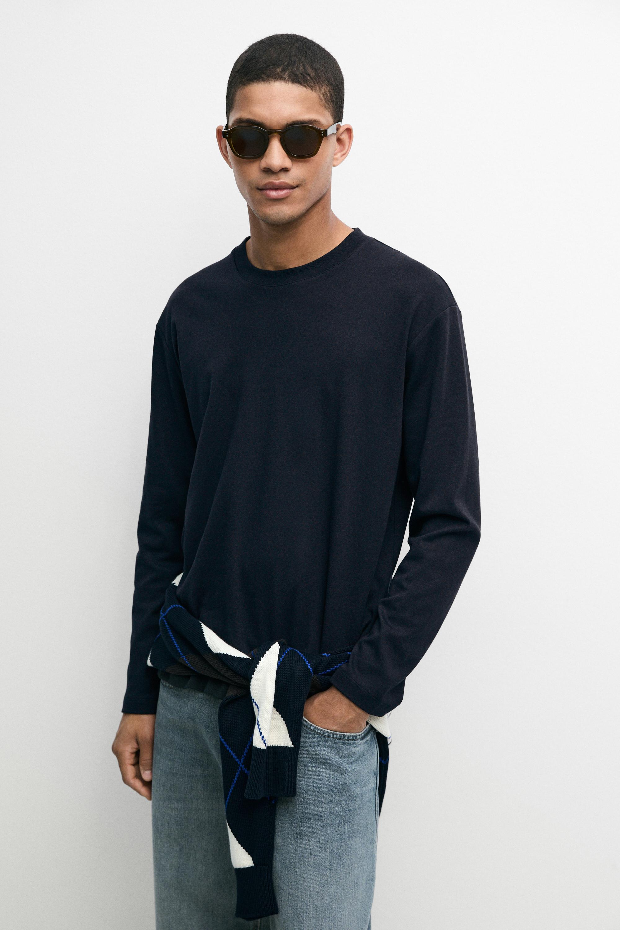 100% cotton long sleeve T-shirt — NAVY BLUE