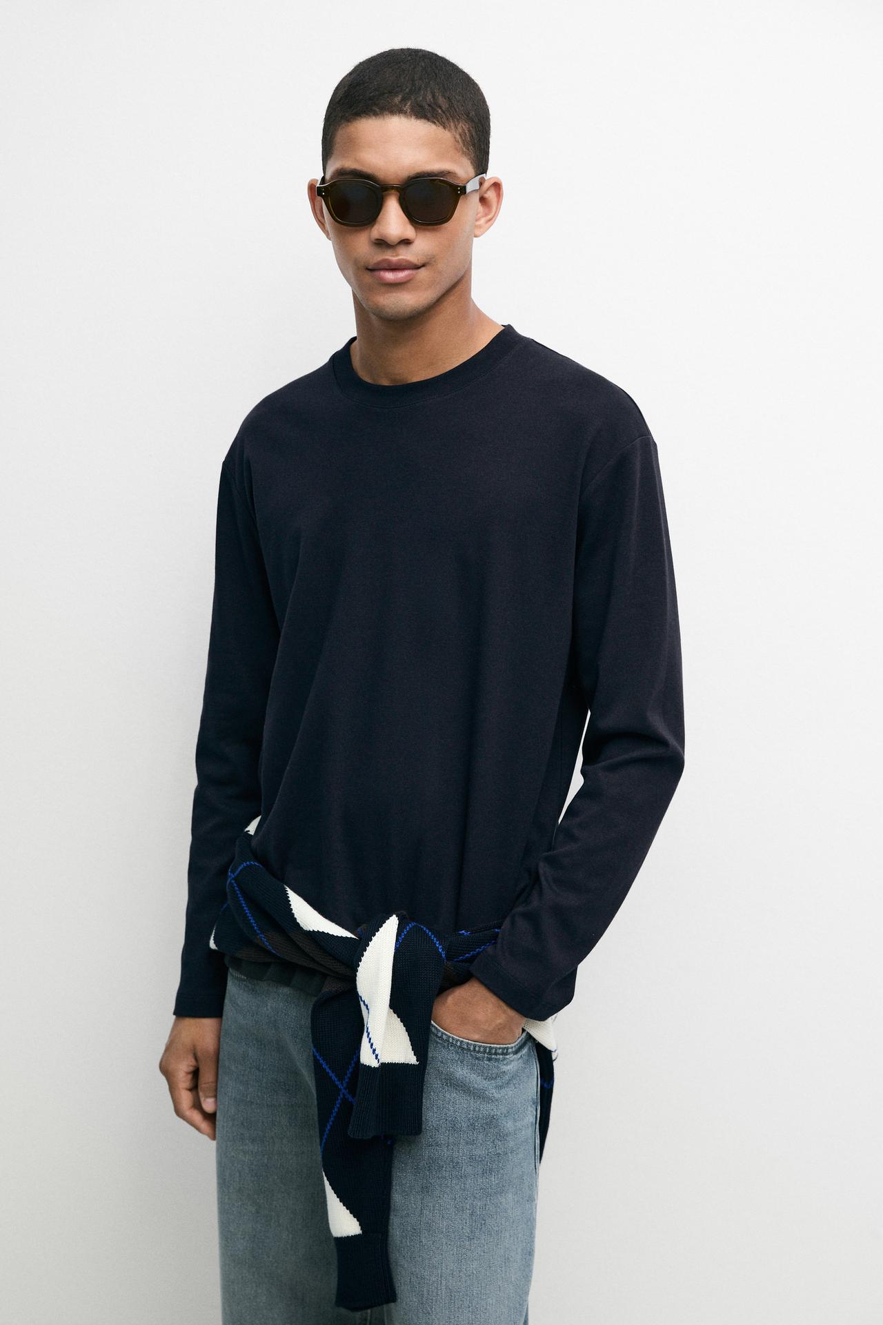 100% cotton long sleeve T-shirt — NAVY BLUE