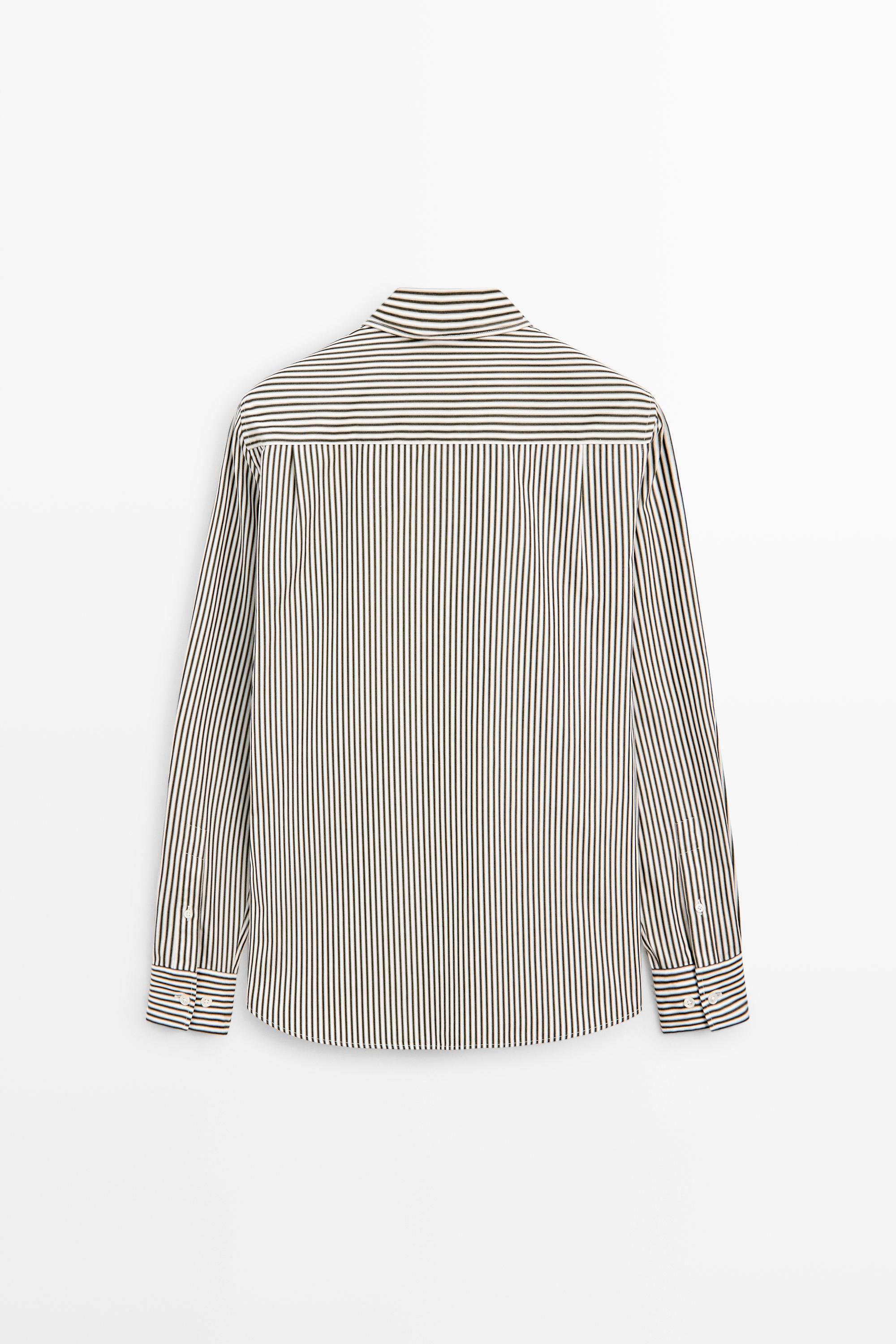 Regular fit striped poplin shirt — GREEN