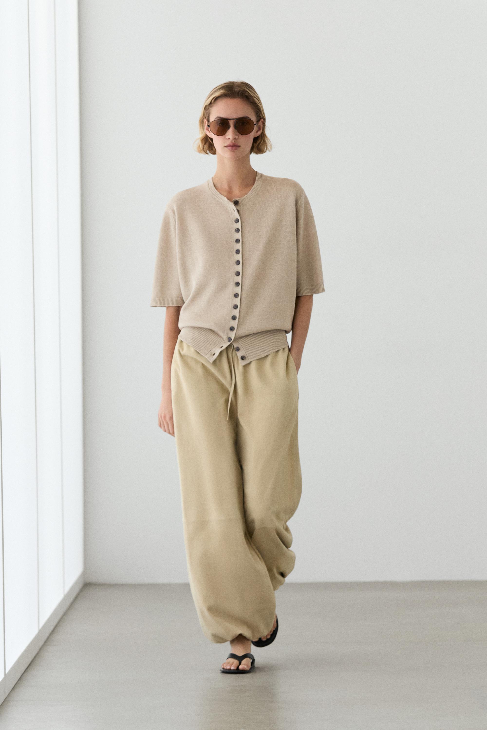 Suede leather sarouel trousers — Vanilla