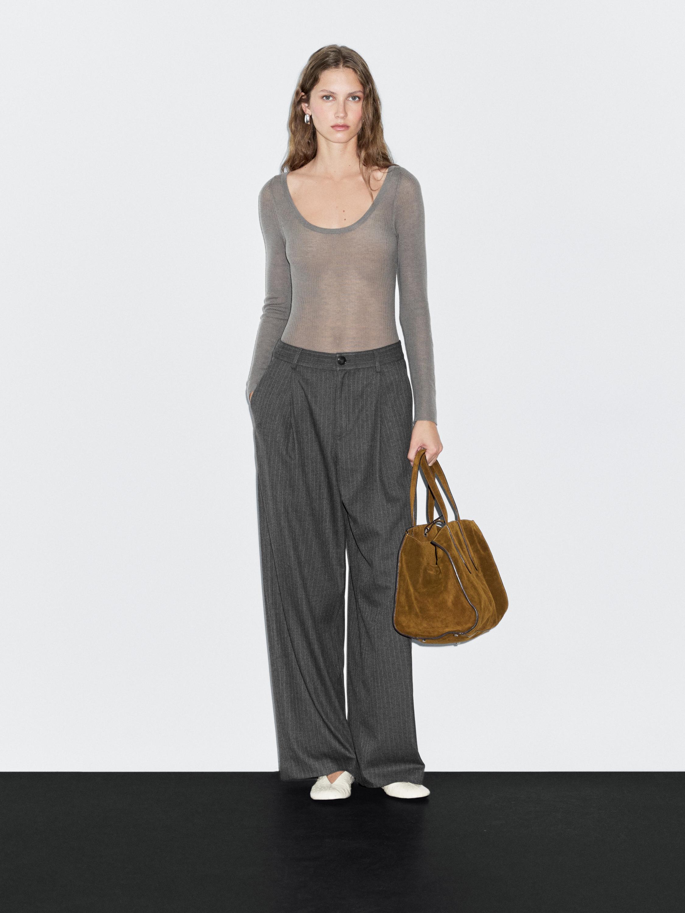 Mid-rise wide-leg pinstripe trousers