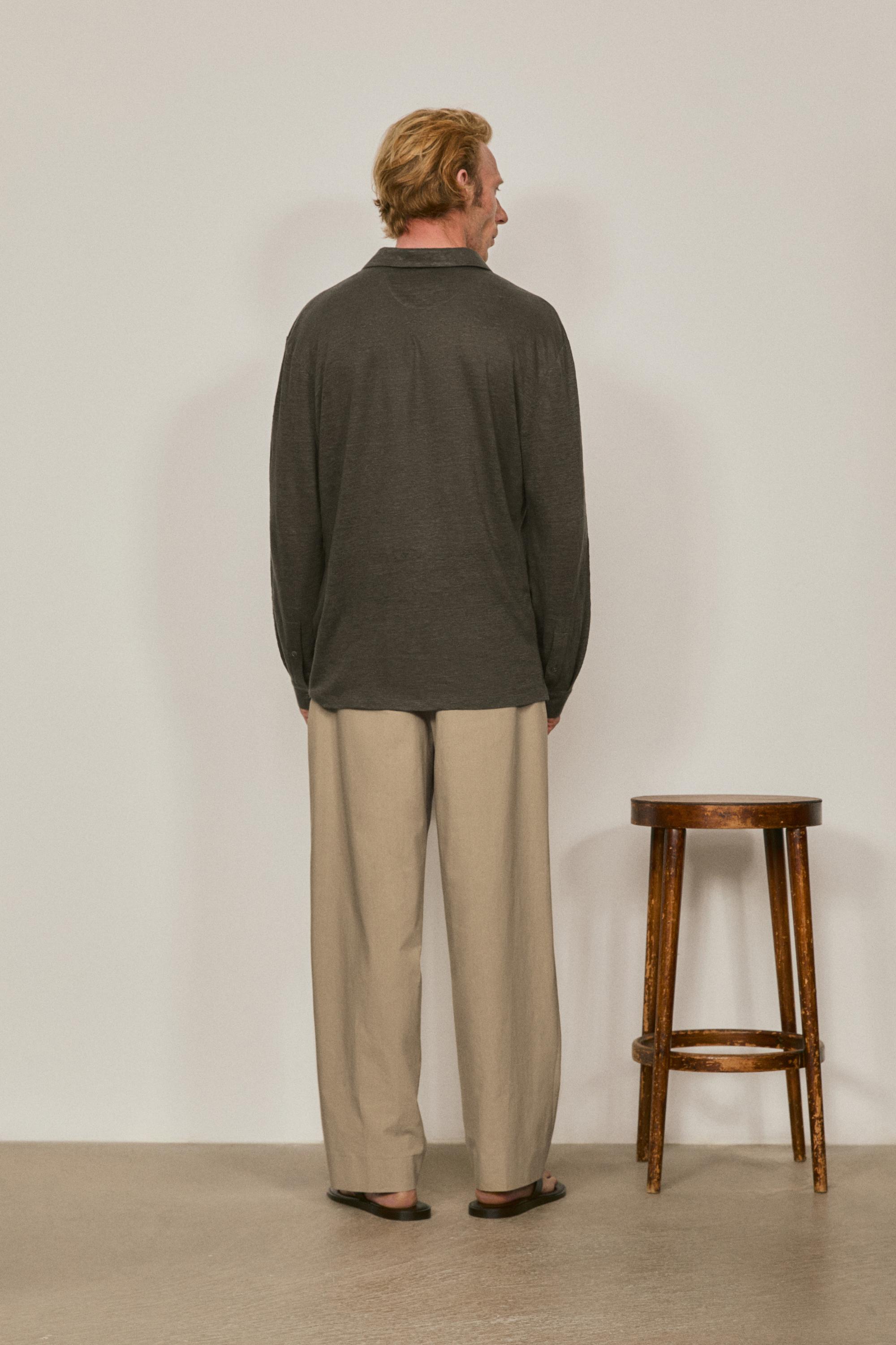100% linen long sleeve polo shirt - LIMITED EDITION — KHAKI